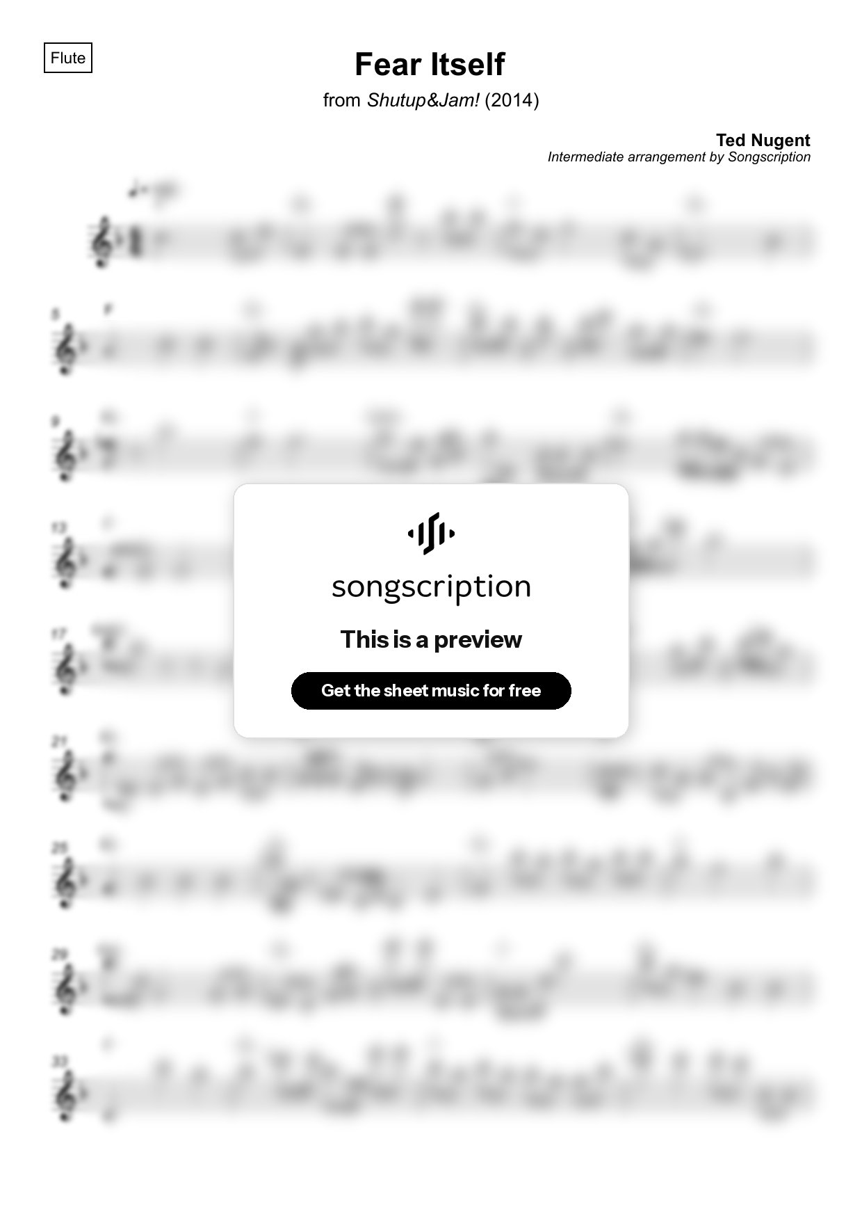 Intermediate Flute Sheet Music for "Fear Itself" by Ted Nugent