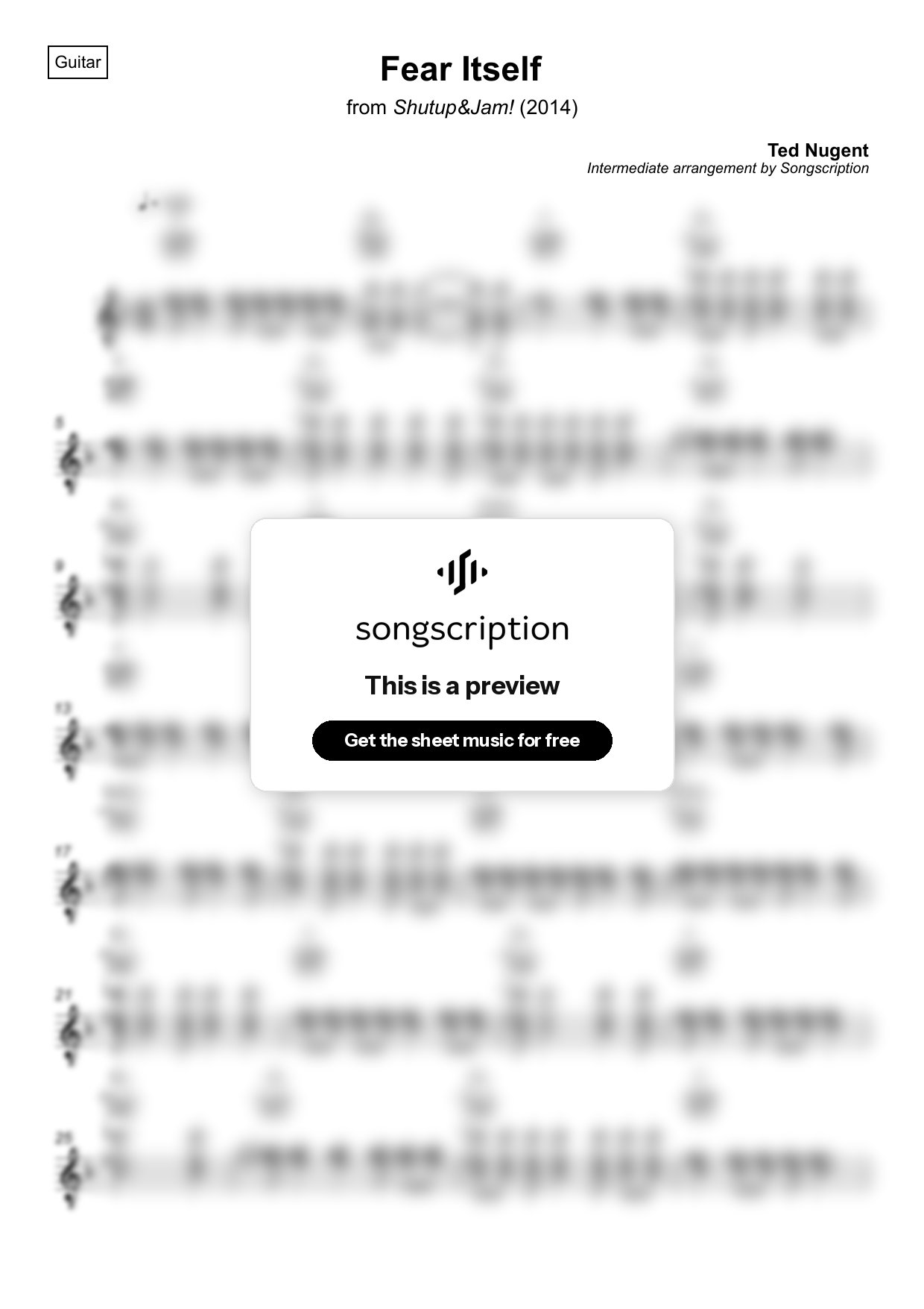 Intermediate Acoustic Guitar Sheet Music for "Fear Itself" by Ted Nugent