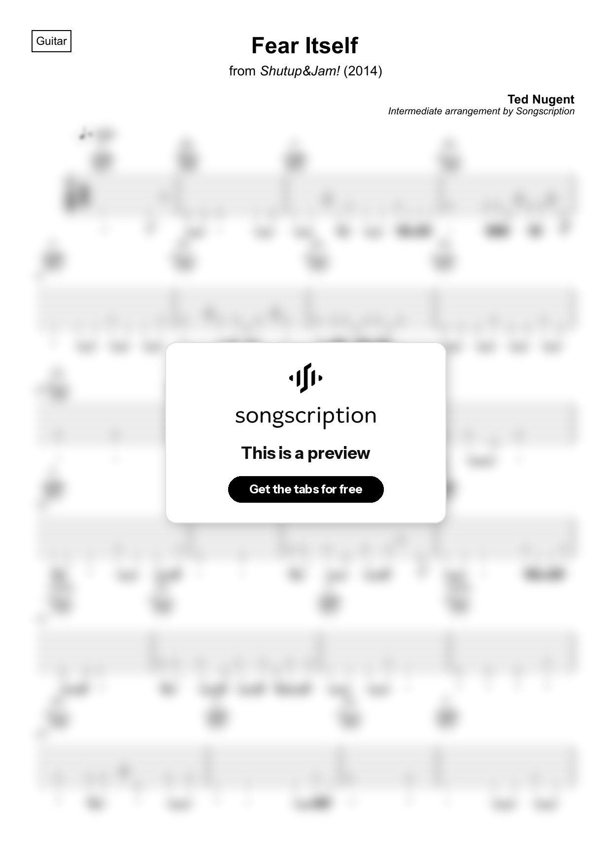 Intermediate Acoustic Guitar Tabs for "Fear Itself" by Ted Nugent