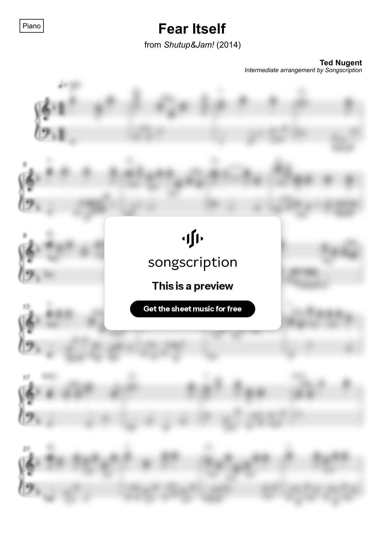 Intermediate Piano Sheet Music for "Fear Itself" by Ted Nugent