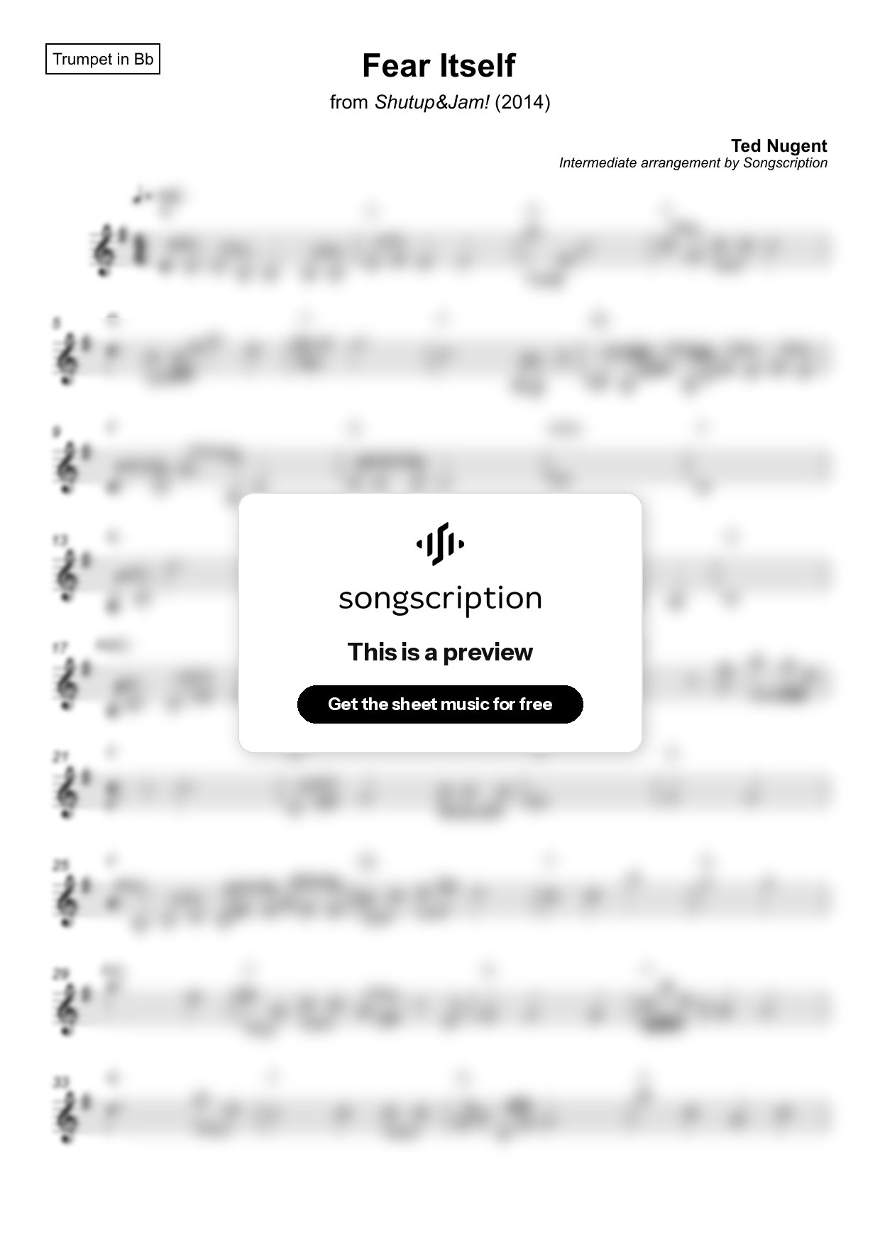 Intermediate Trumpet Sheet Music for "Fear Itself" by Ted Nugent