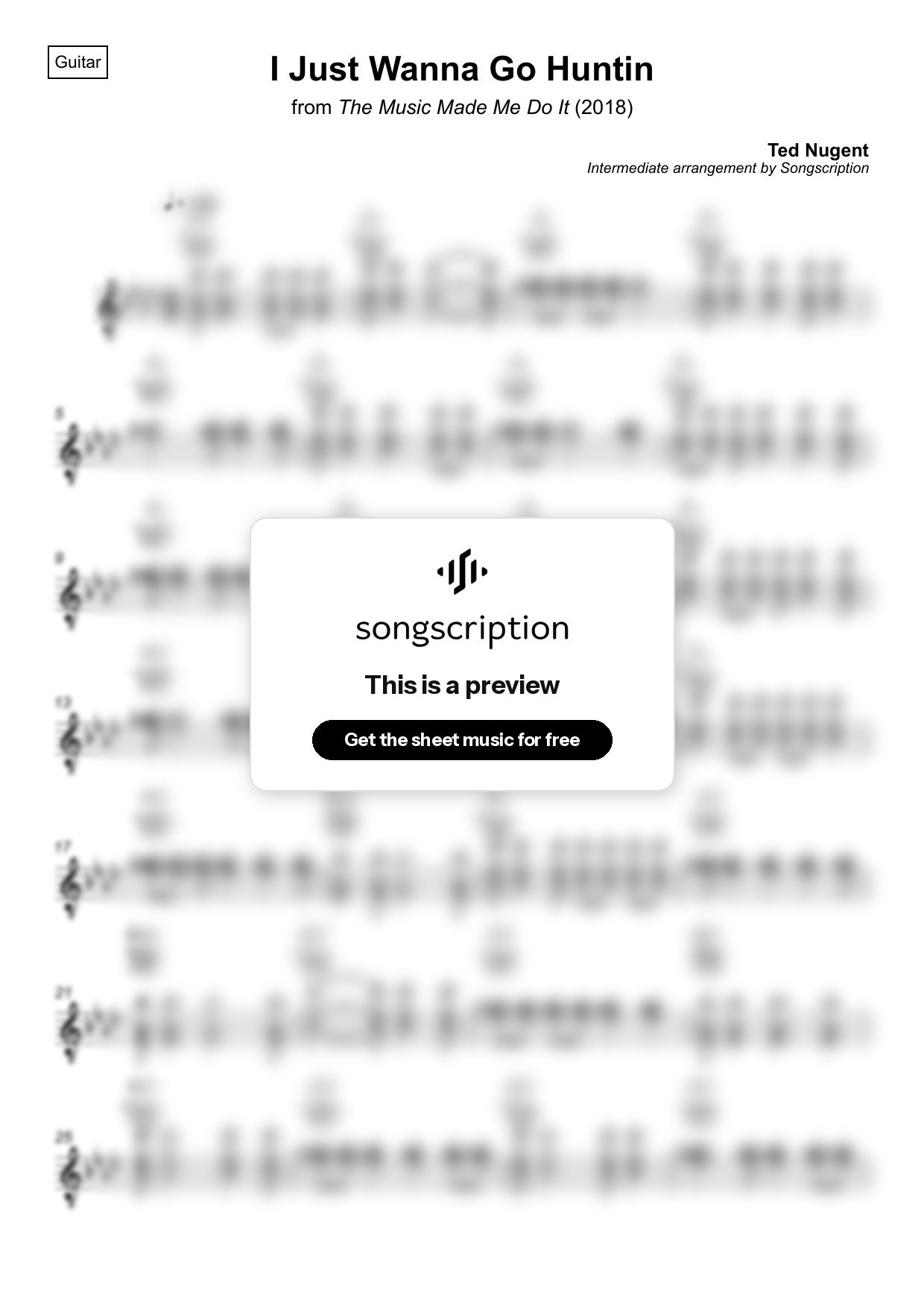 Intermediate Acoustic Guitar Sheet Music for "I Just Wanna Go Huntin" by Ted Nugent