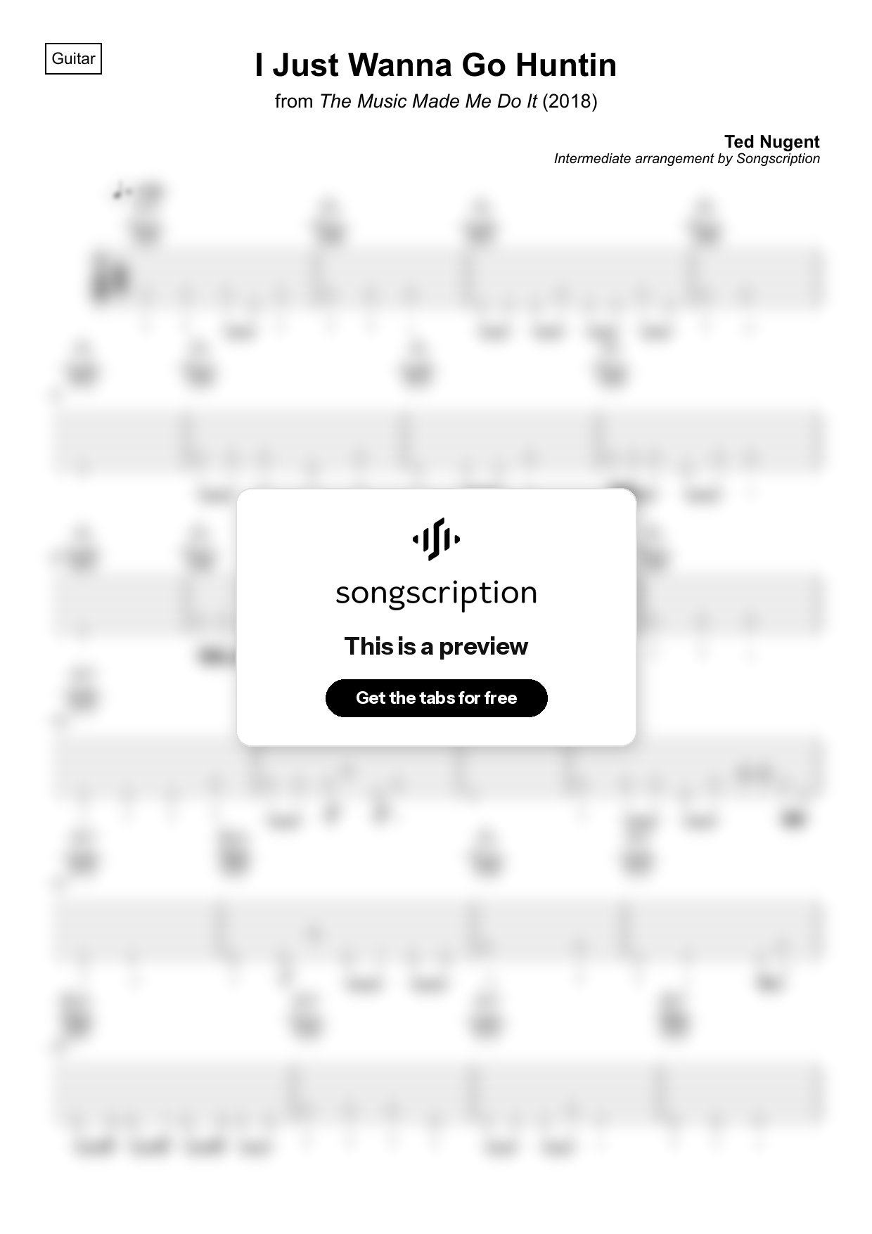 Intermediate Acoustic Guitar Tabs for "I Just Wanna Go Huntin" by Ted Nugent