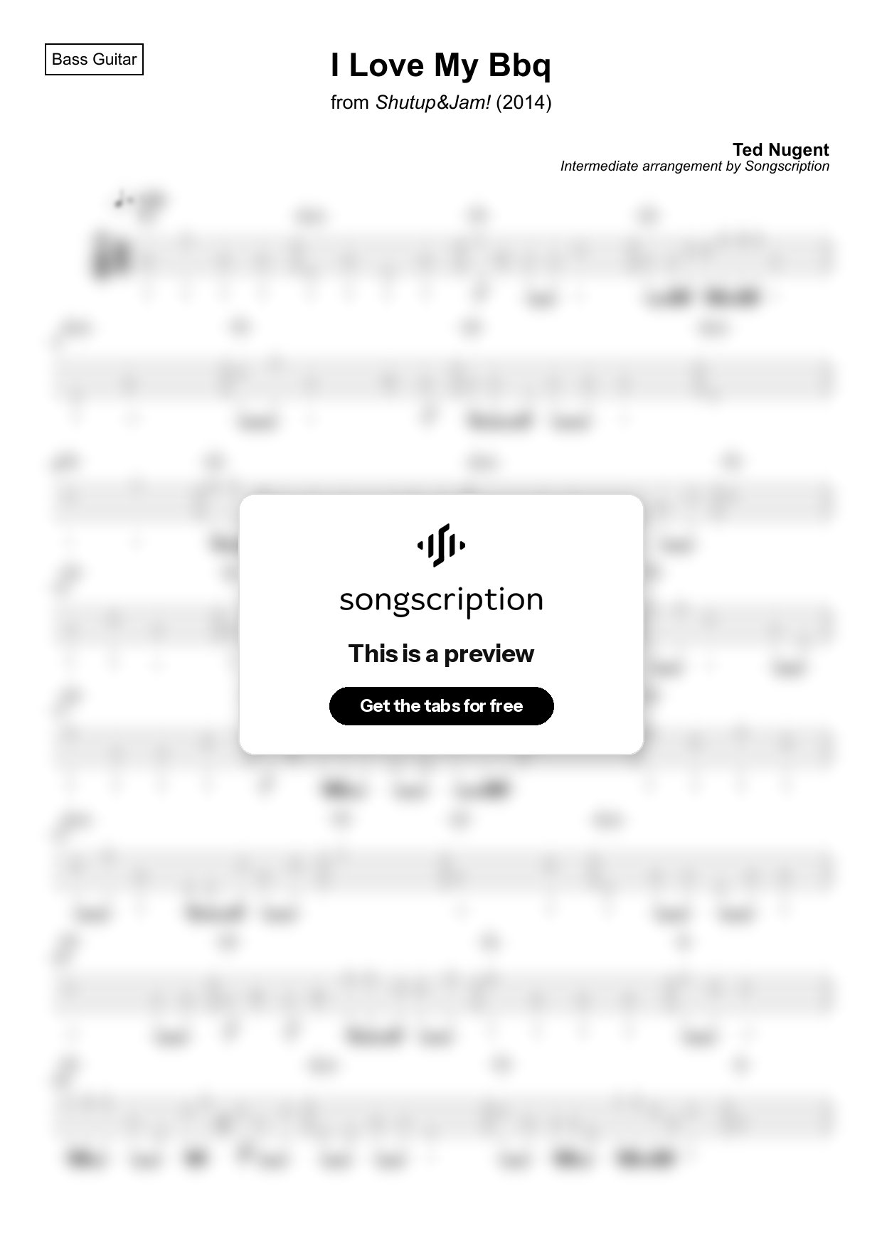 Intermediate Bass Guitar Tabs for "I Love My Bbq" by Ted Nugent