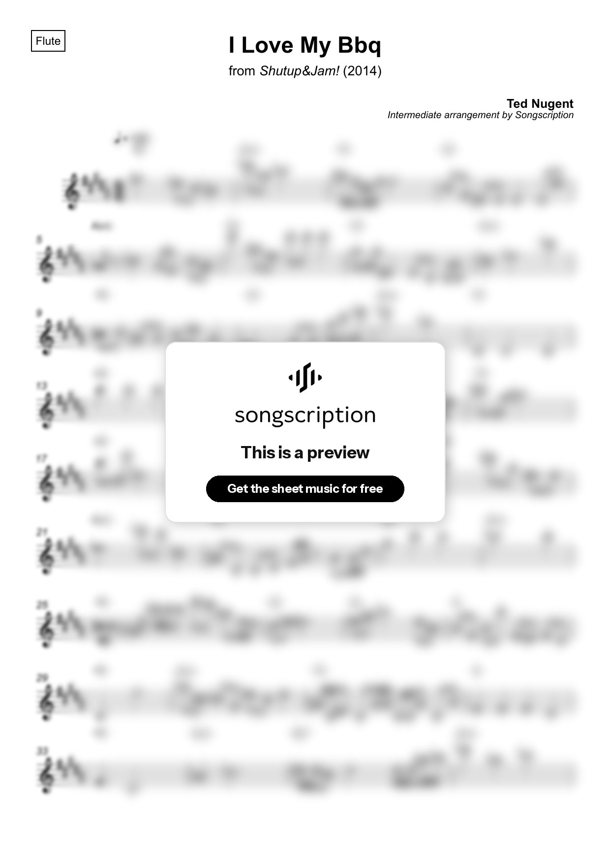Intermediate Flute Sheet Music for "I Love My Bbq" by Ted Nugent