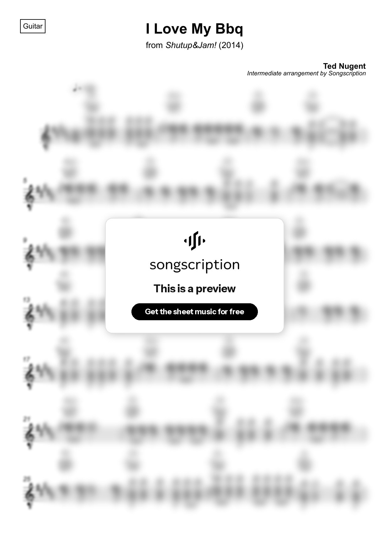 Intermediate Acoustic Guitar Sheet Music for "I Love My Bbq" by Ted Nugent