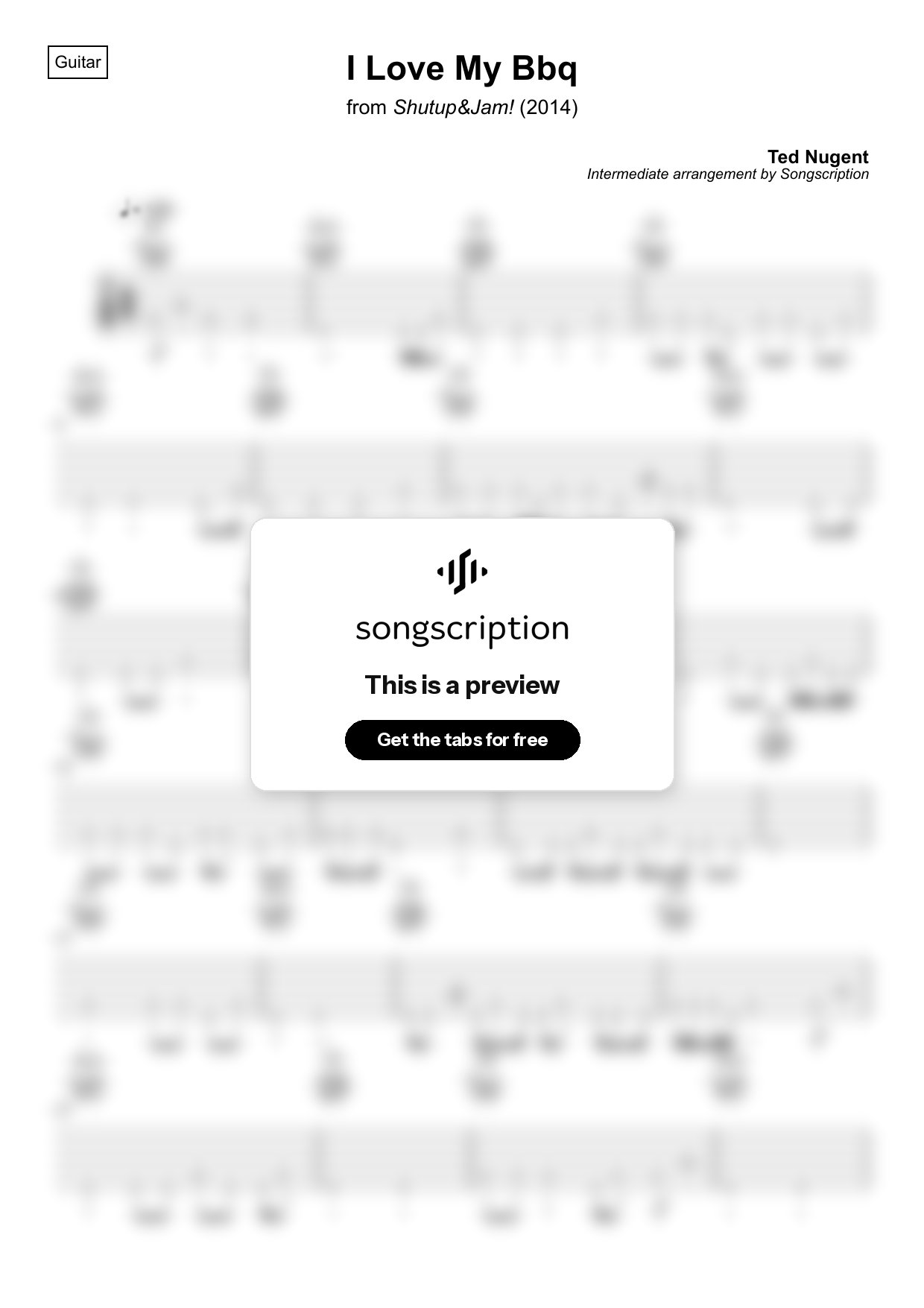Intermediate Acoustic Guitar Tabs for "I Love My Bbq" by Ted Nugent