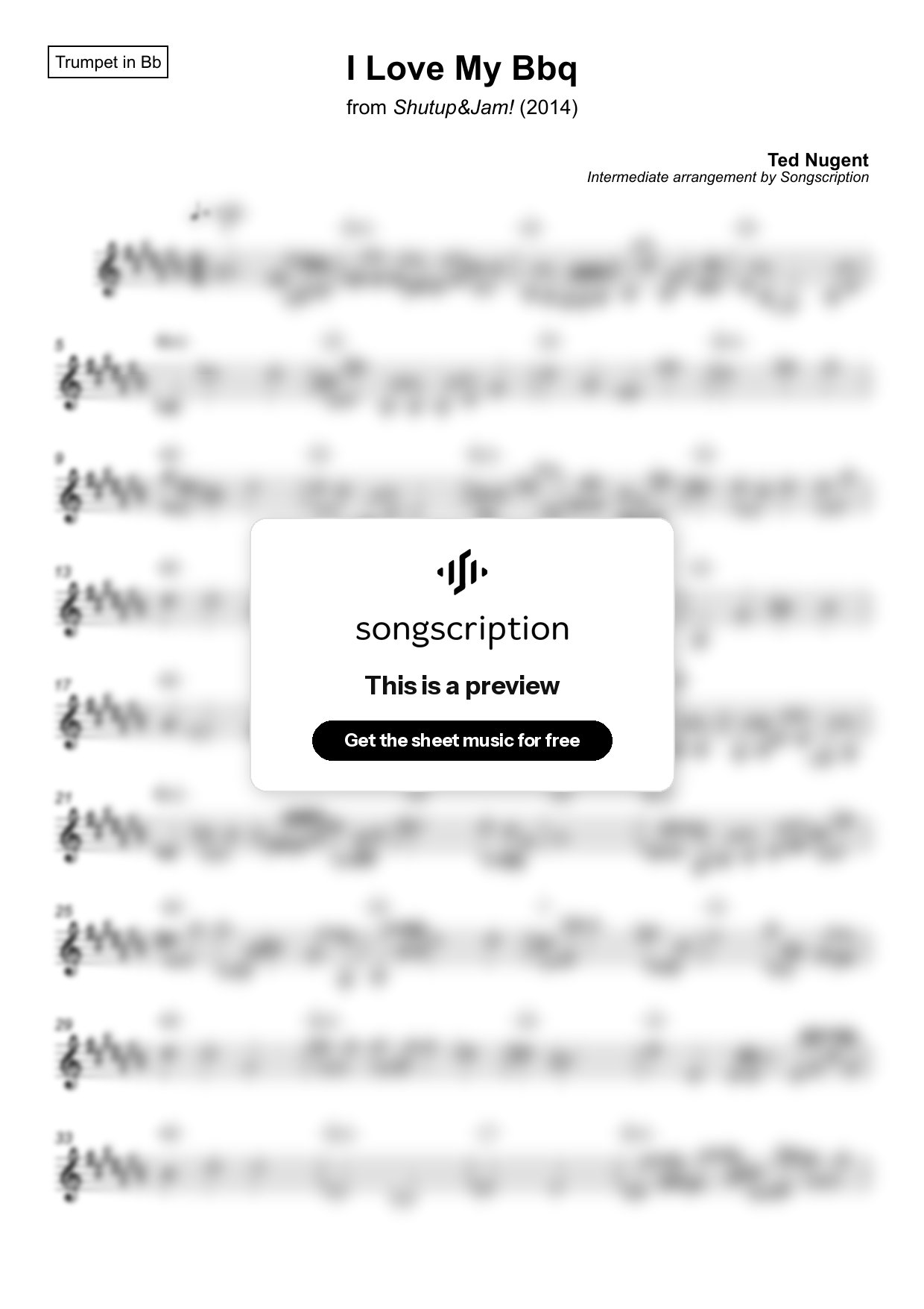 Intermediate Trumpet Sheet Music for "I Love My Bbq" by Ted Nugent