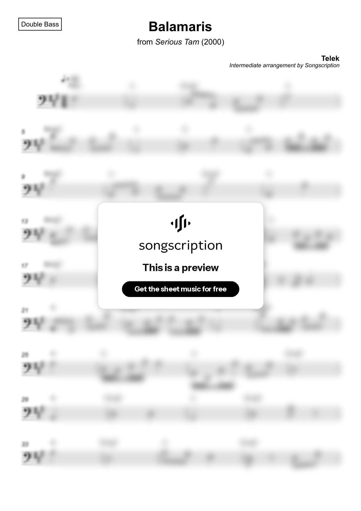 Intermediate Double Bass Sheet Music for "Balamaris" by Telek