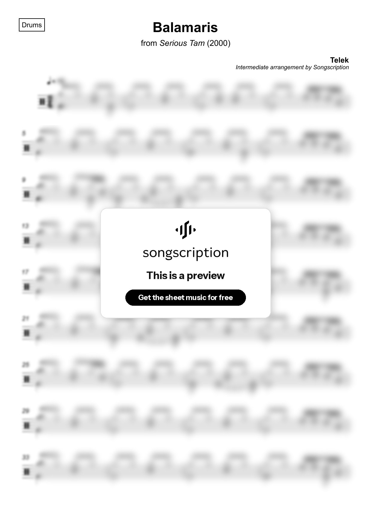 Intermediate Drums Sheet Music for "Balamaris" by Telek