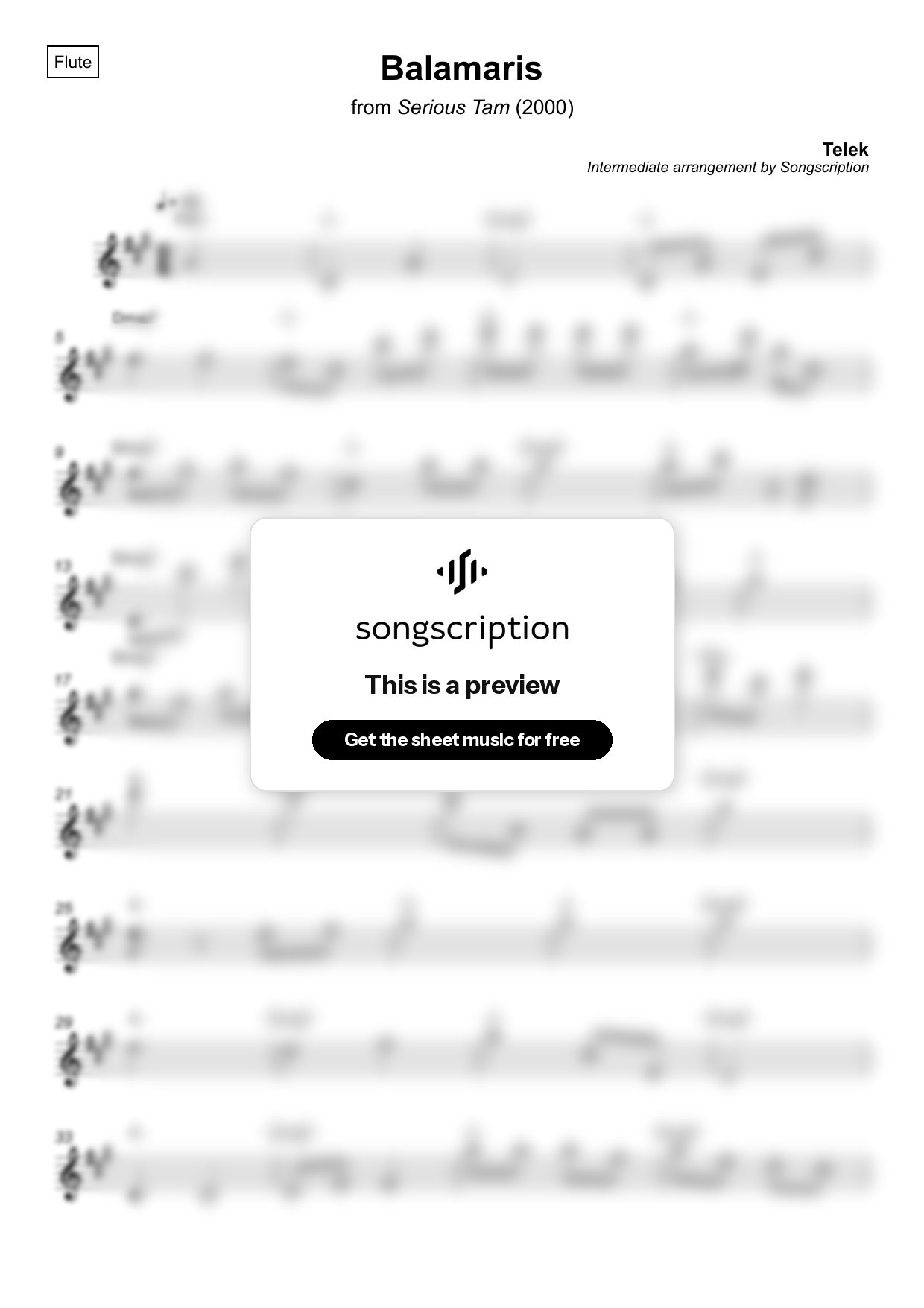 Intermediate Flute Sheet Music for "Balamaris" by Telek