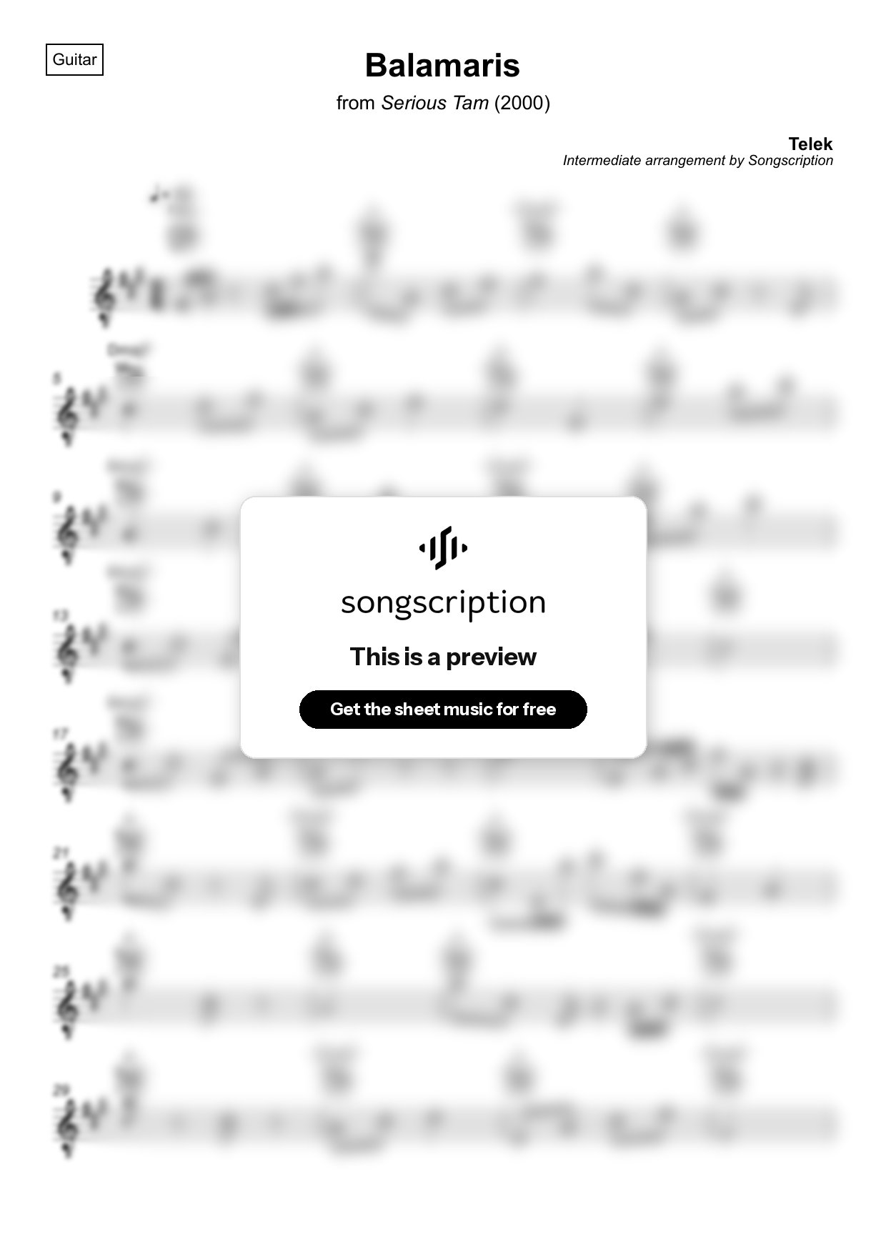 Intermediate Acoustic Guitar Sheet Music for "Balamaris" by Telek