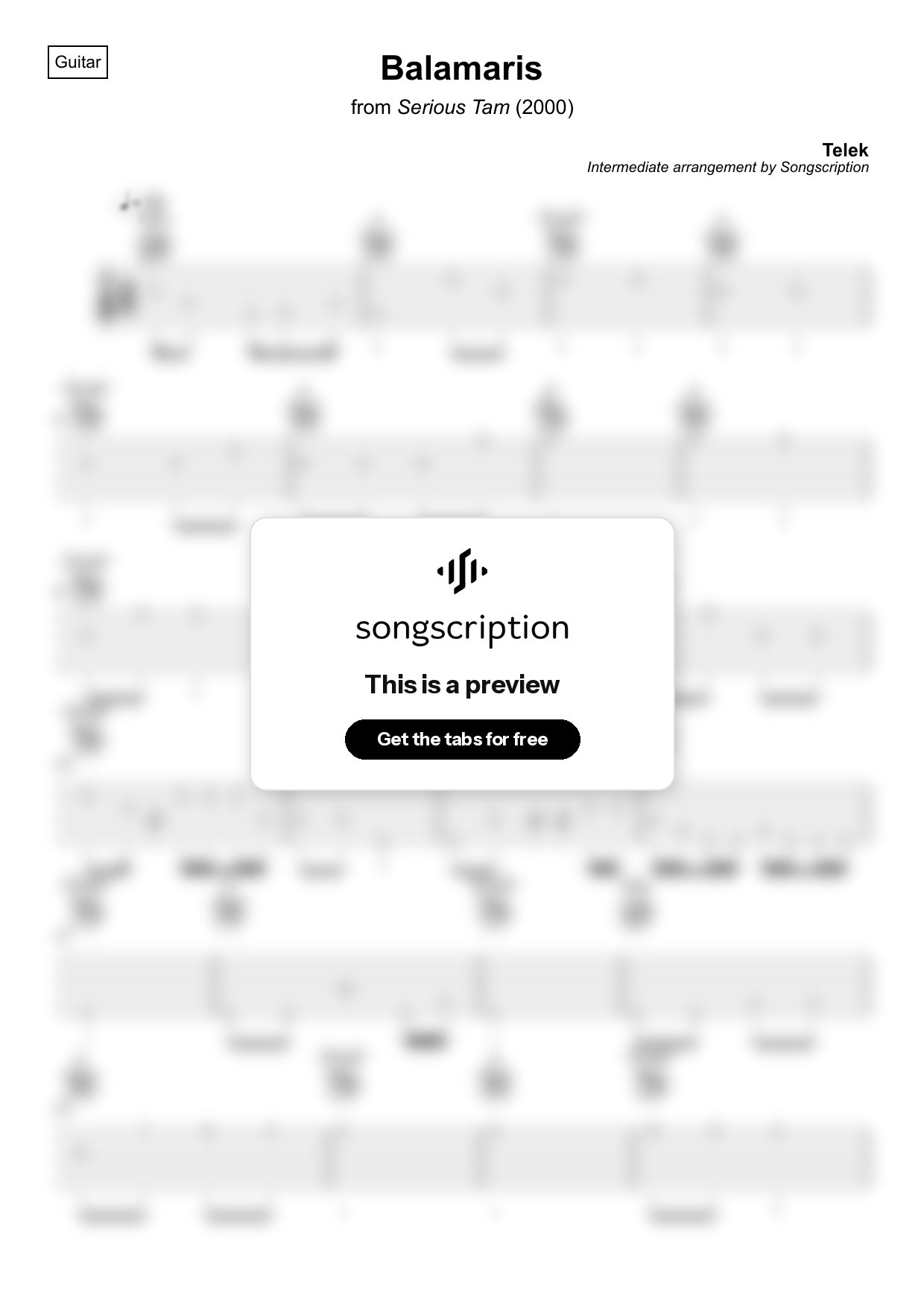 Intermediate Acoustic Guitar Tabs for "Balamaris" by Telek