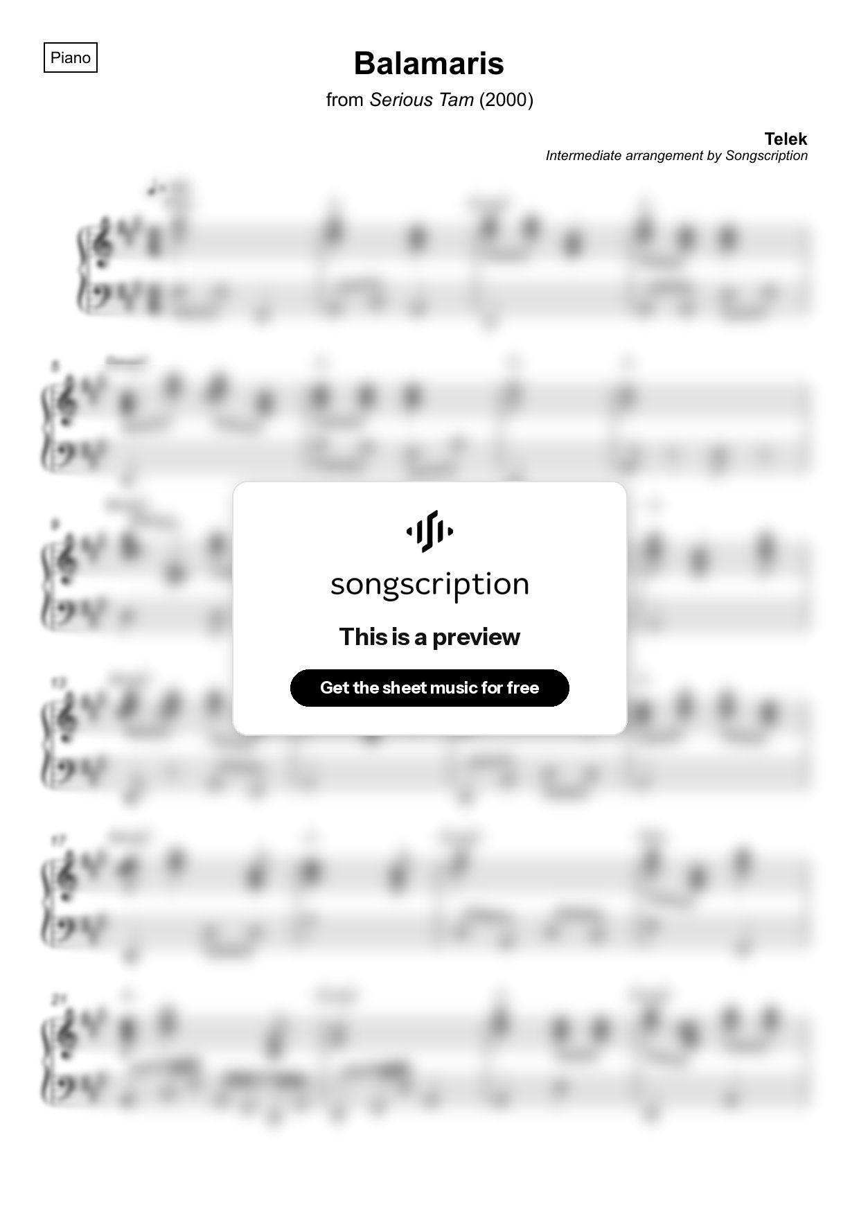 Intermediate Piano Sheet Music for "Balamaris" by Telek