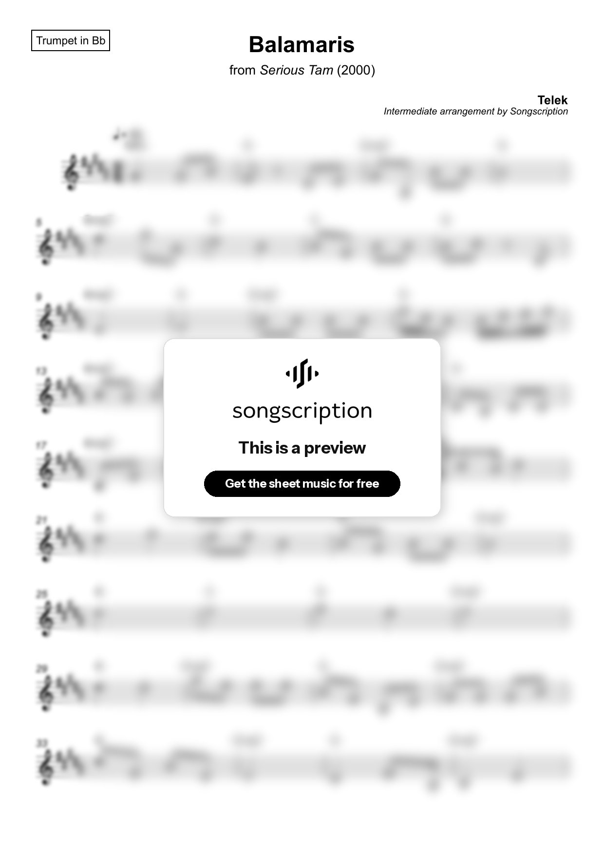 Intermediate Trumpet Sheet Music for "Balamaris" by Telek