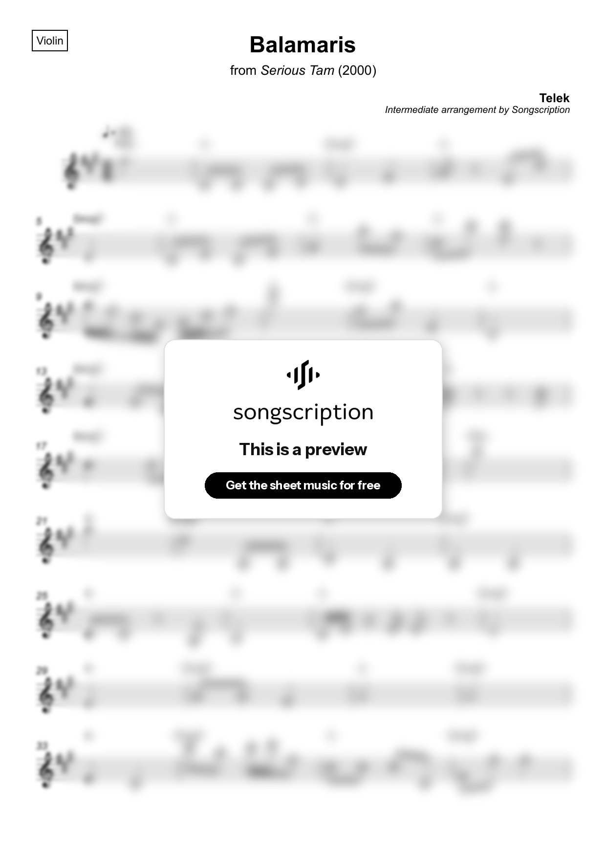 Intermediate Violin Sheet Music for "Balamaris" by Telek