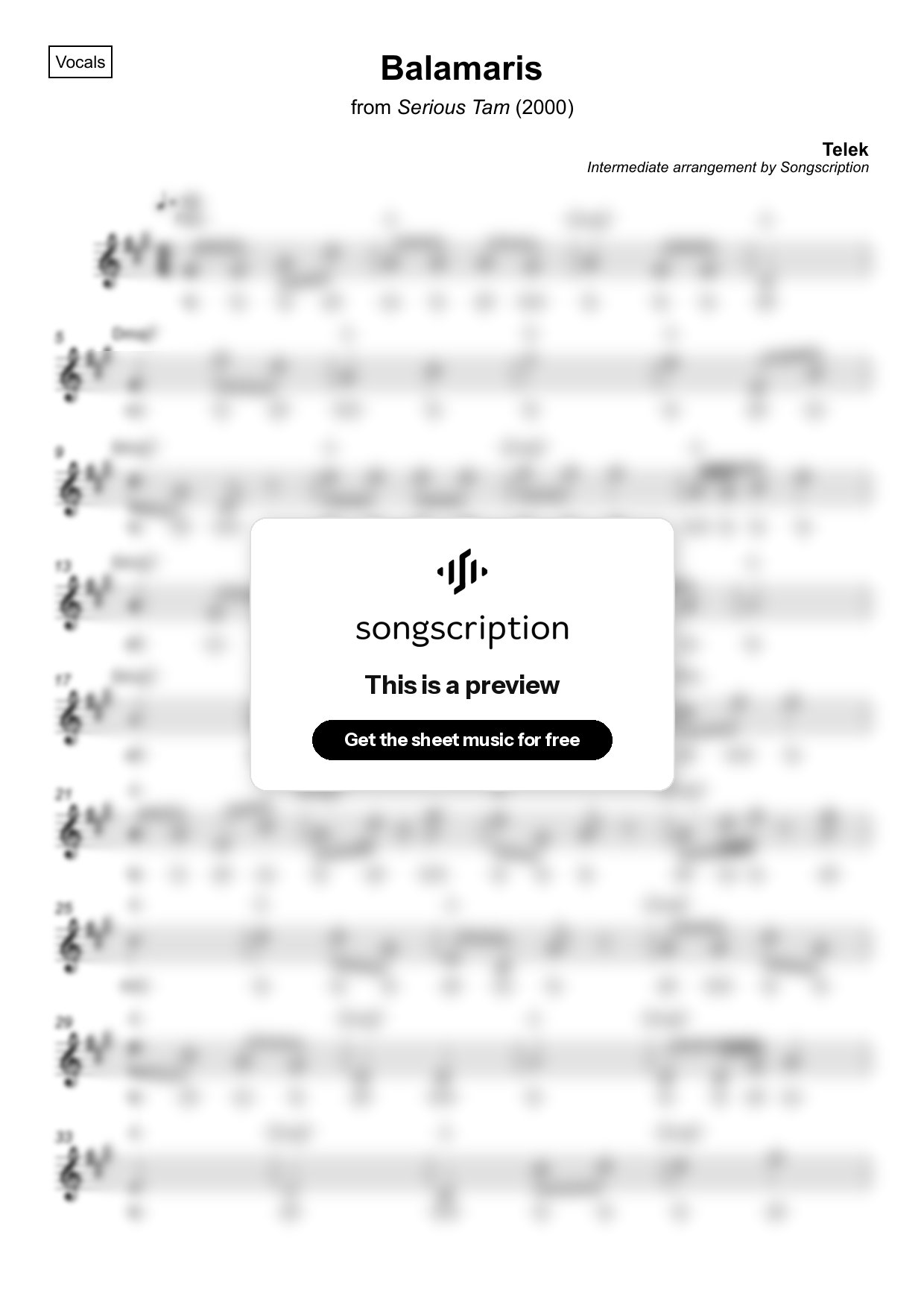 Intermediate Vocals Sheet Music for "Balamaris" by Telek