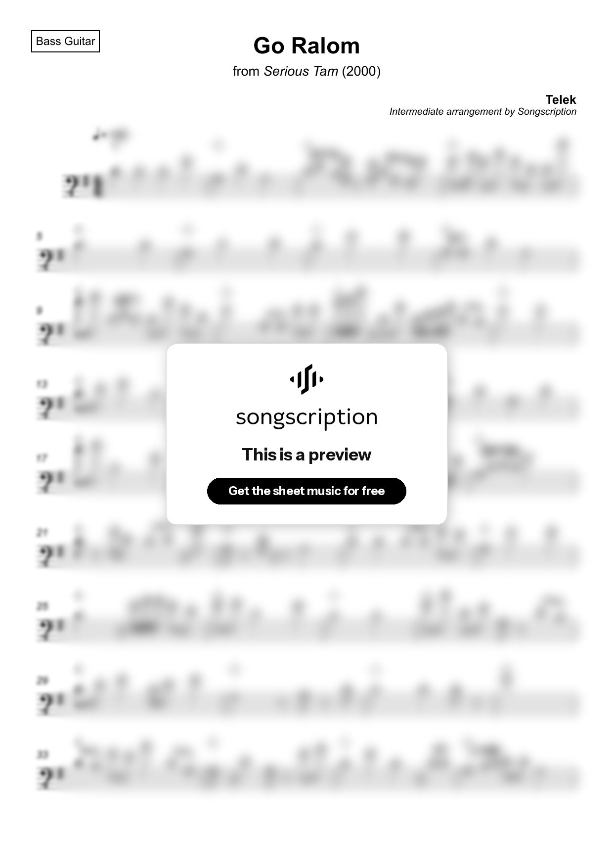 Intermediate Bass Guitar Sheet Music for "Go Ralom" by Telek