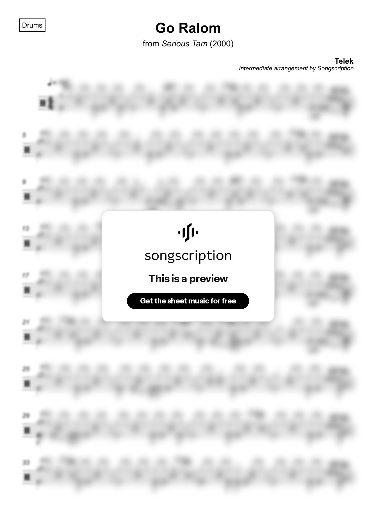 Intermediate Drums Sheet Music for "Go Ralom" by Telek