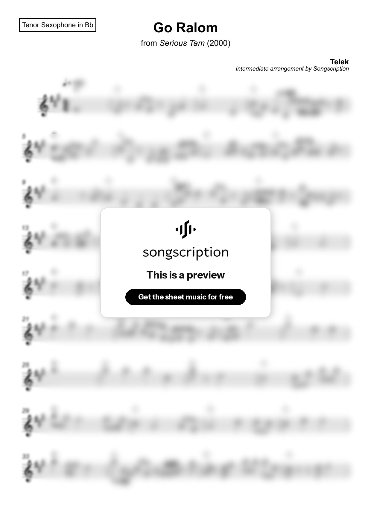 Intermediate Tenor Sax Sheet Music for "Go Ralom" by Telek