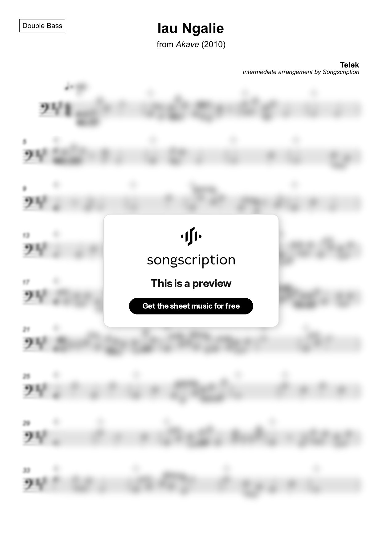 Intermediate Double Bass Sheet Music for "Iau Ngalie" by Telek