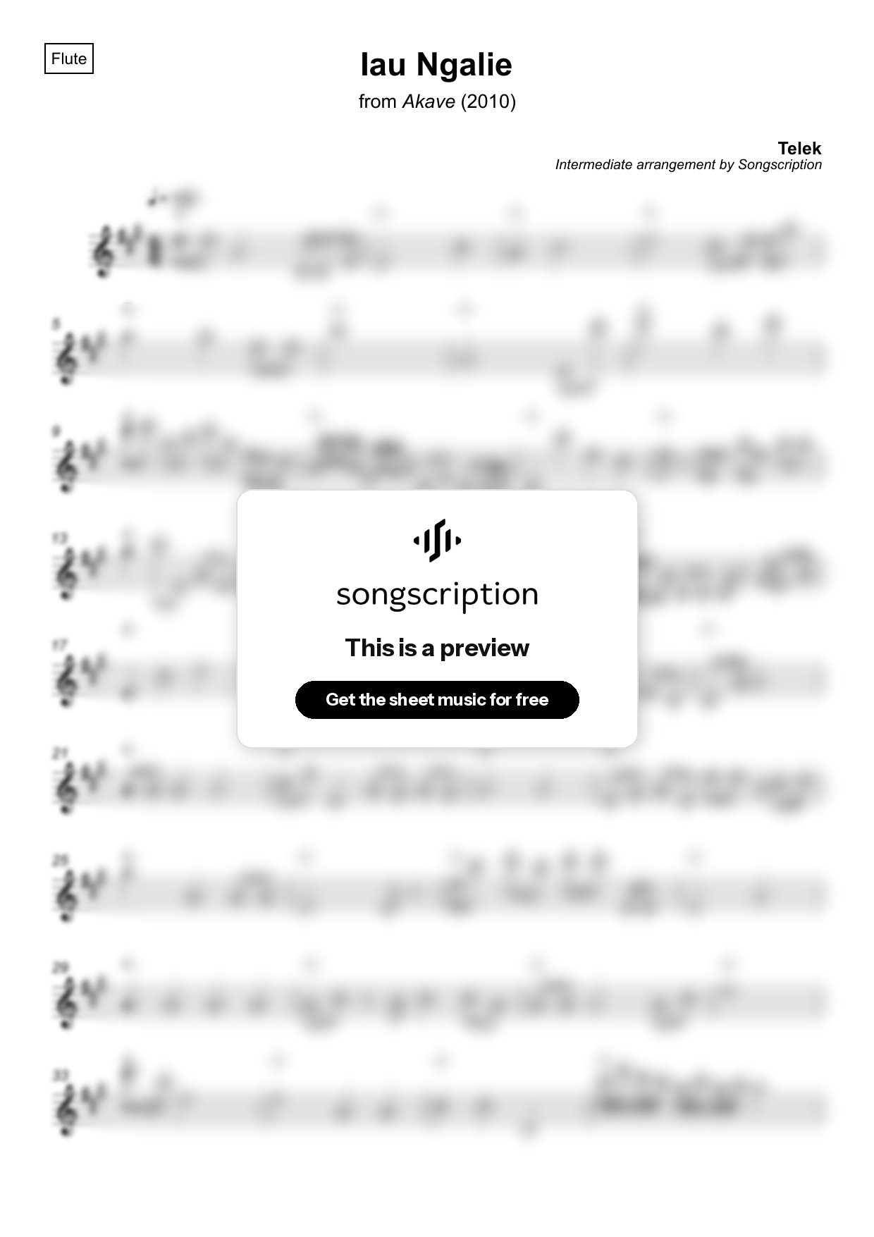 Intermediate Flute Sheet Music for "Iau Ngalie" by Telek