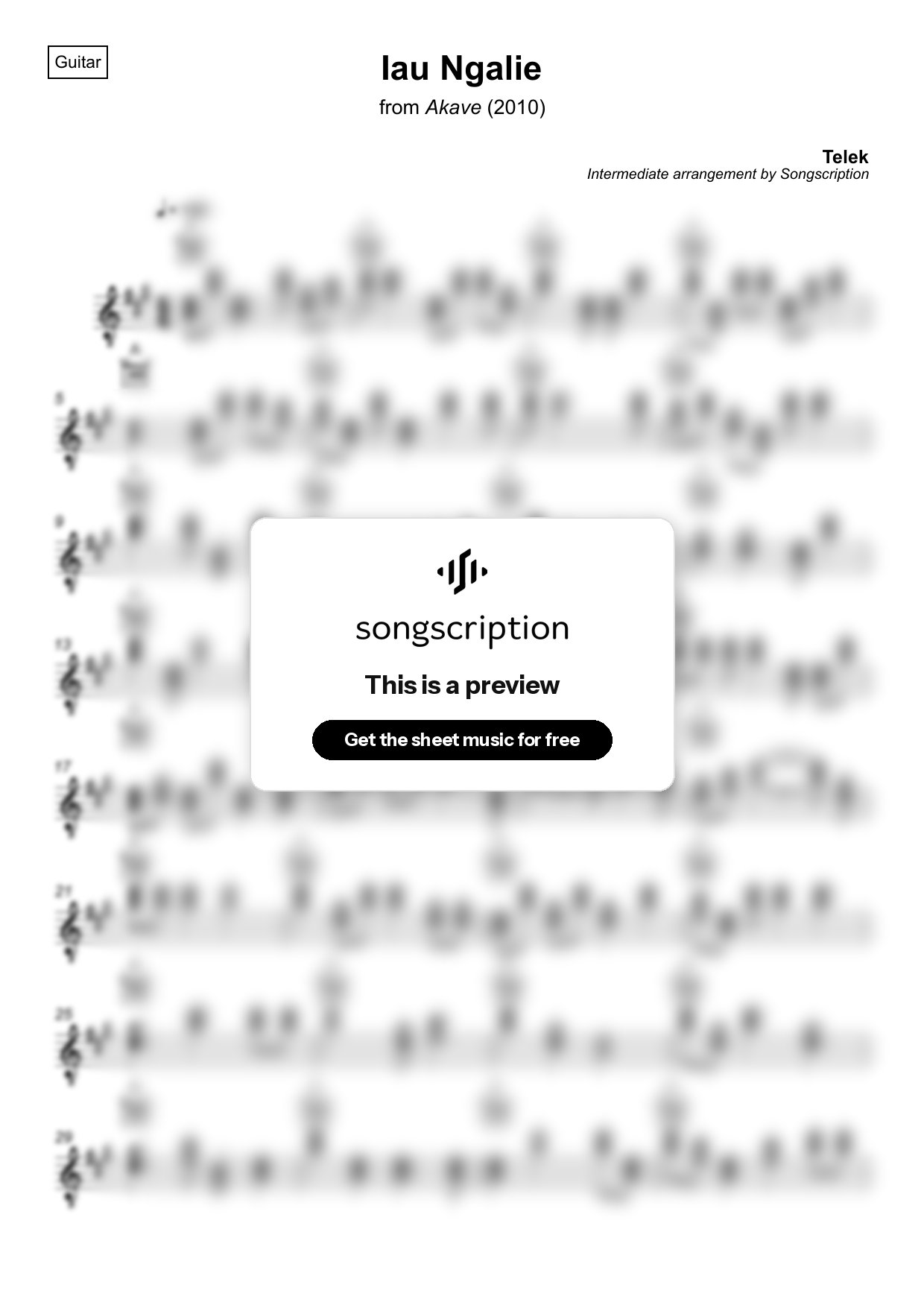 Intermediate Acoustic Guitar Sheet Music for "Iau Ngalie" by Telek