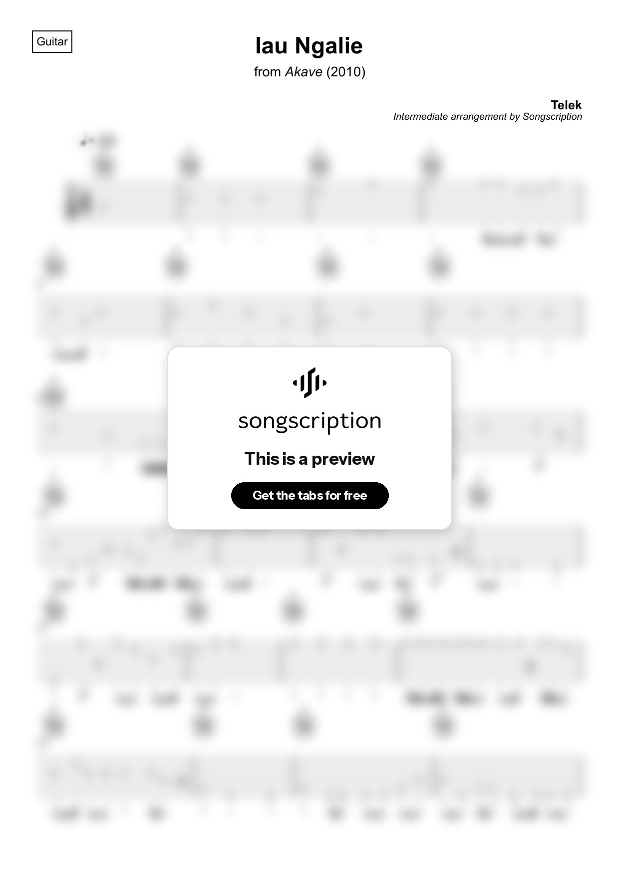 Intermediate Acoustic Guitar Tabs for "Iau Ngalie" by Telek