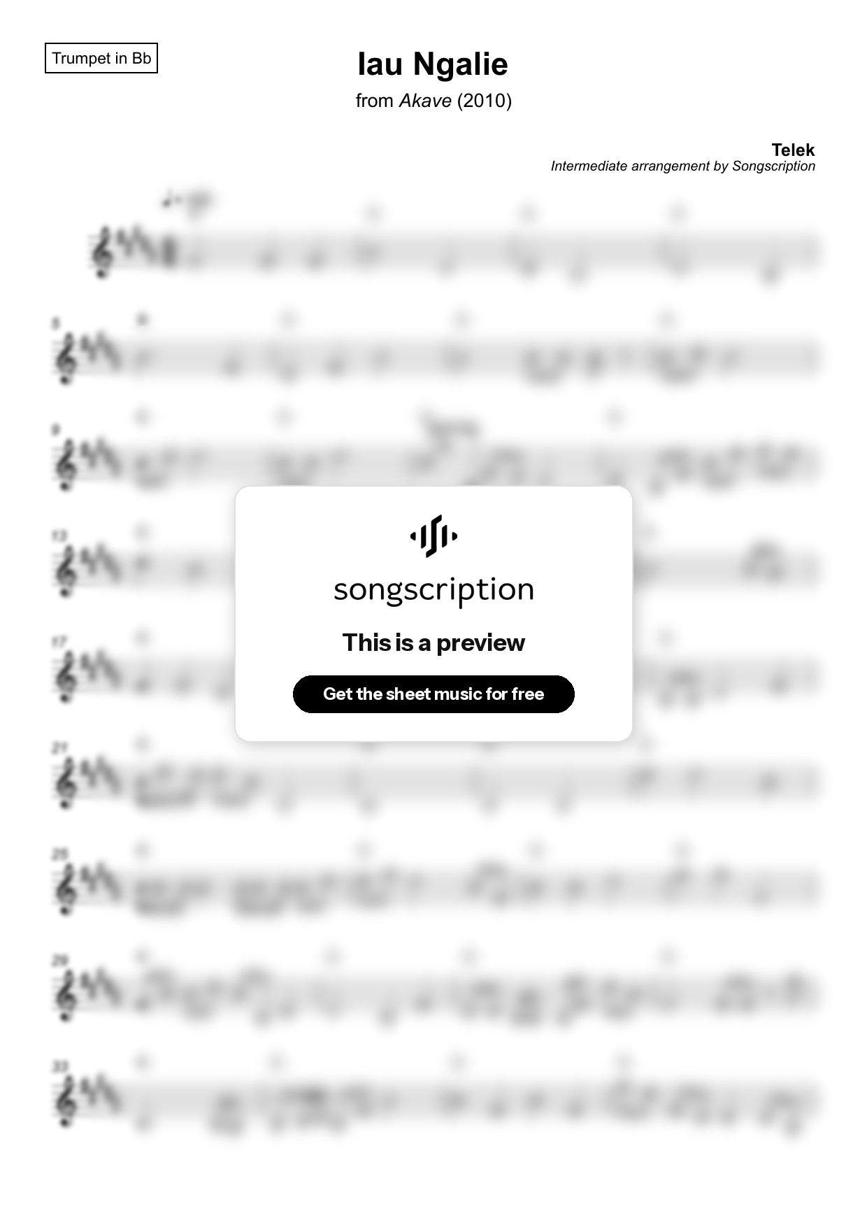 Intermediate Trumpet Sheet Music for "Iau Ngalie" by Telek