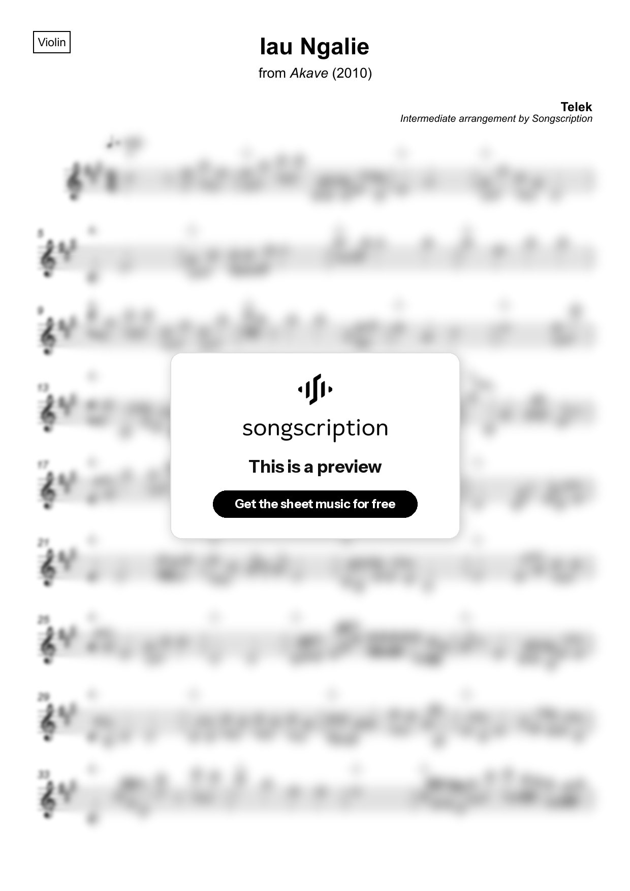 Intermediate Violin Sheet Music for "Iau Ngalie" by Telek