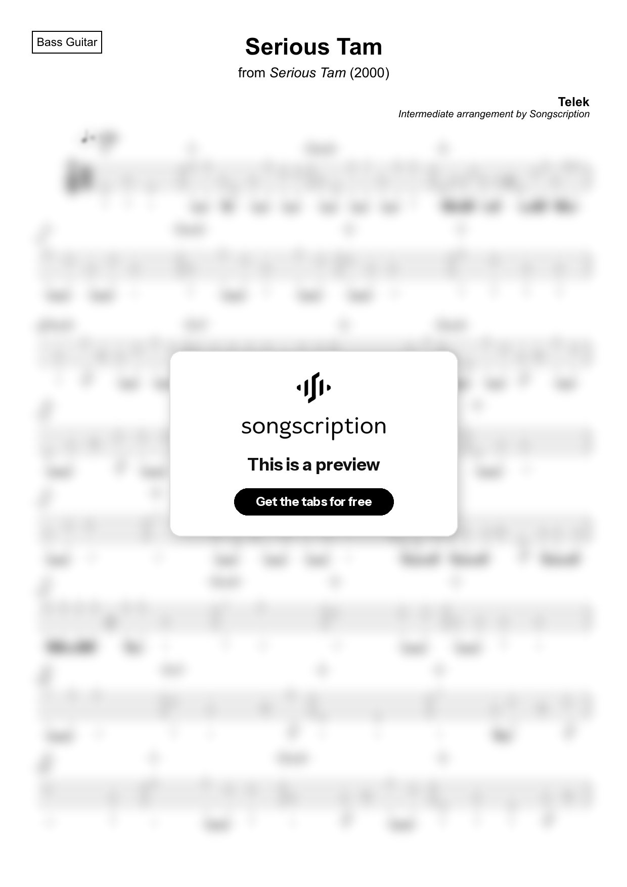 Intermediate Bass Guitar Tabs for "Serious Tam" by Telek