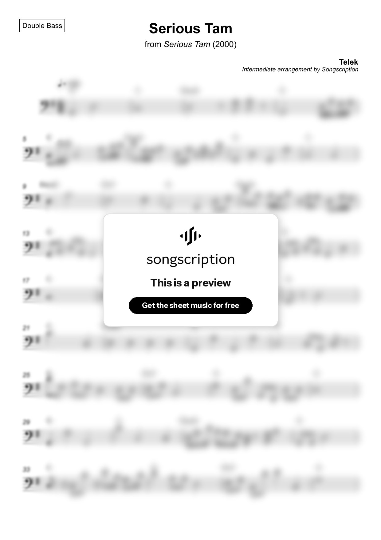 Intermediate Double Bass Sheet Music for "Serious Tam" by Telek
