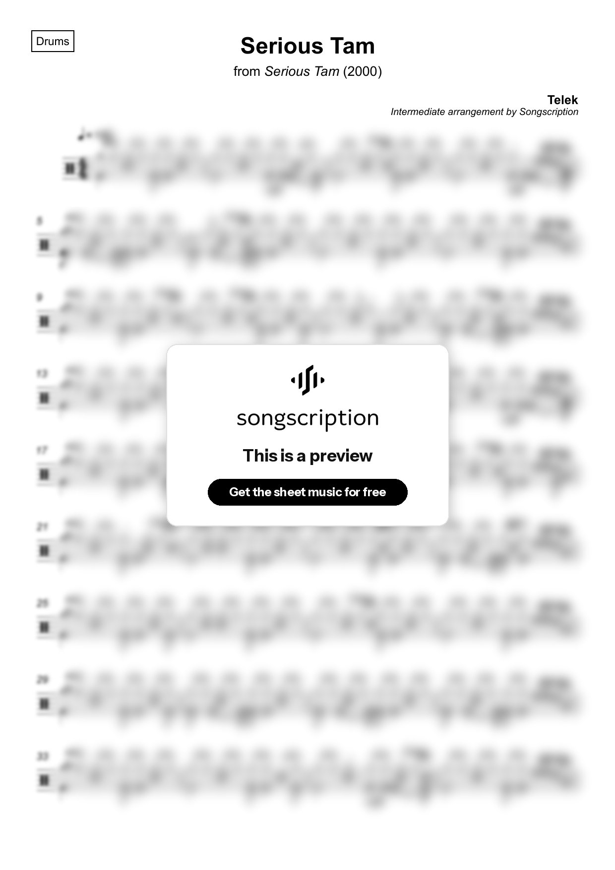 Intermediate Drums Sheet Music for "Serious Tam" by Telek