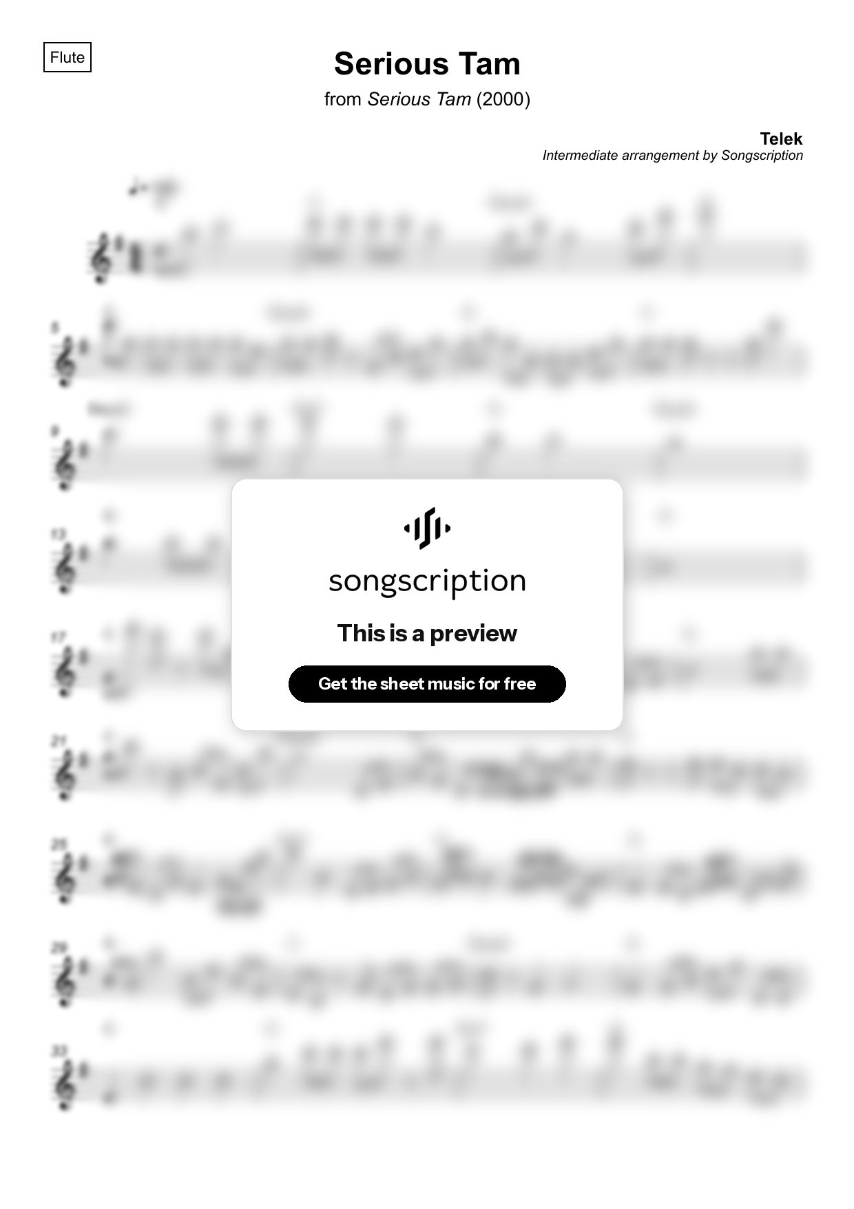 Intermediate Flute Sheet Music for "Serious Tam" by Telek