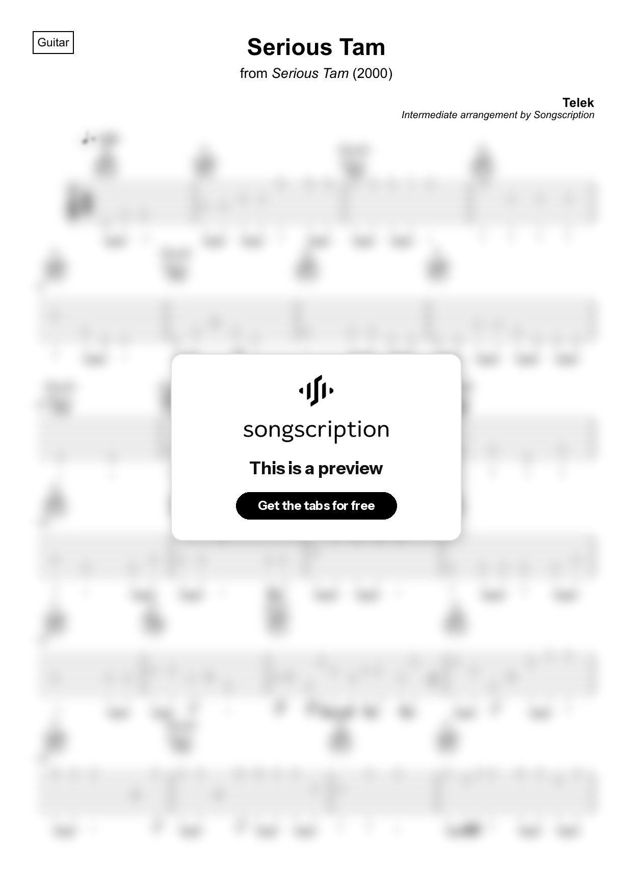 Intermediate Acoustic Guitar Tabs for "Serious Tam" by Telek