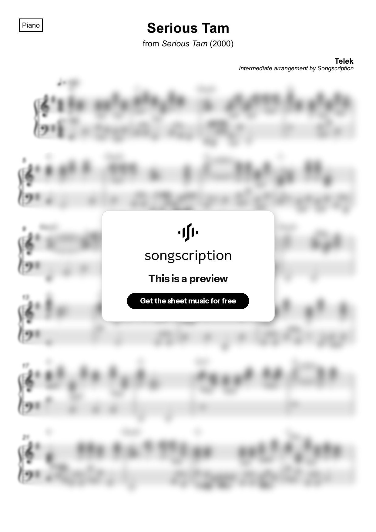 Intermediate Piano Sheet Music for "Serious Tam" by Telek