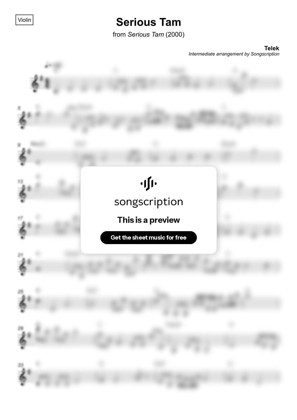 Intermediate Violin Sheet Music for "Serious Tam" by Telek