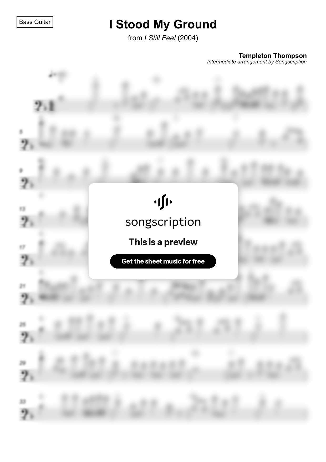 Intermediate Bass Guitar Sheet Music for "I Stood My Ground" by Templeton Thompson
