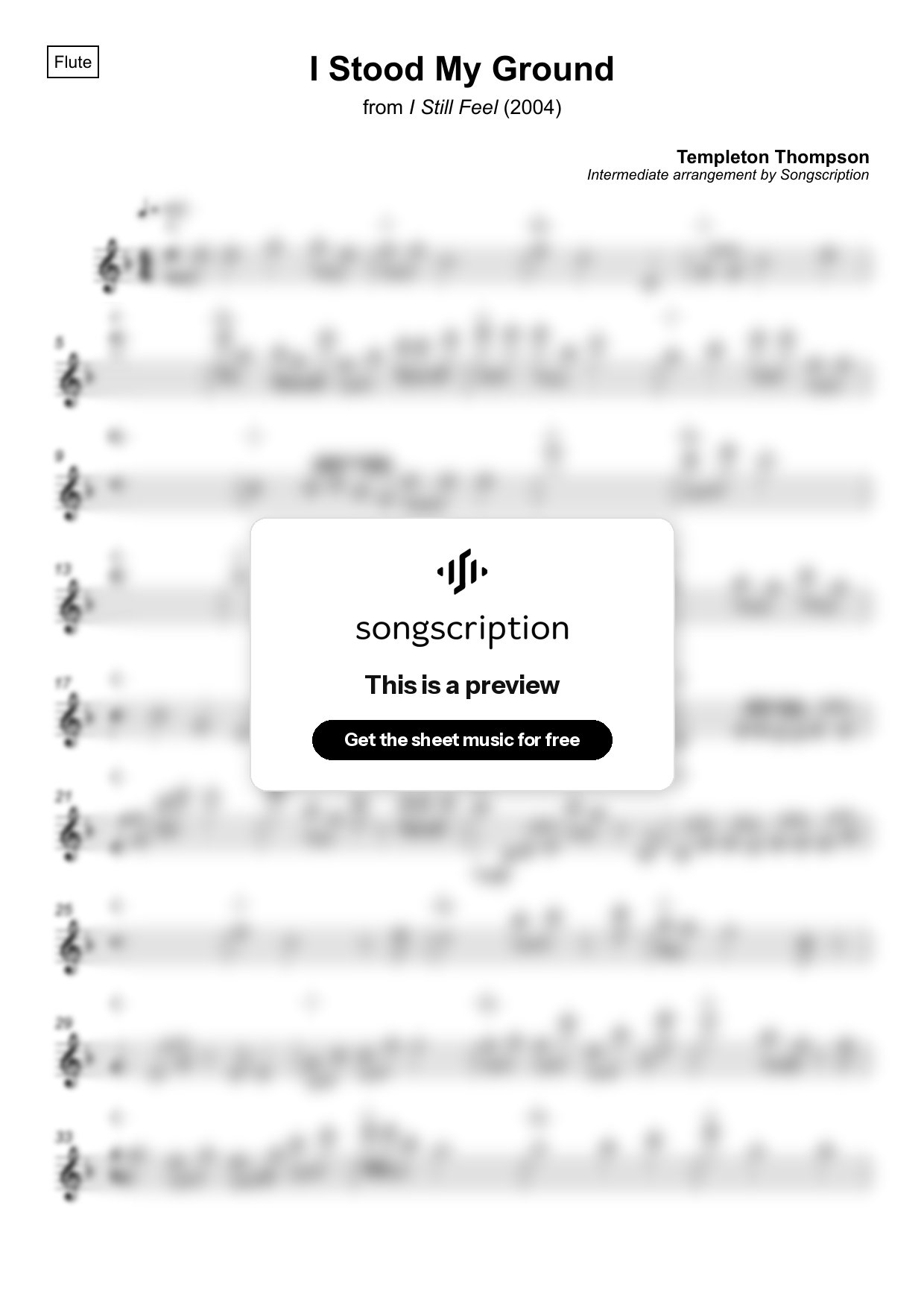 Intermediate Flute Sheet Music for "I Stood My Ground" by Templeton Thompson