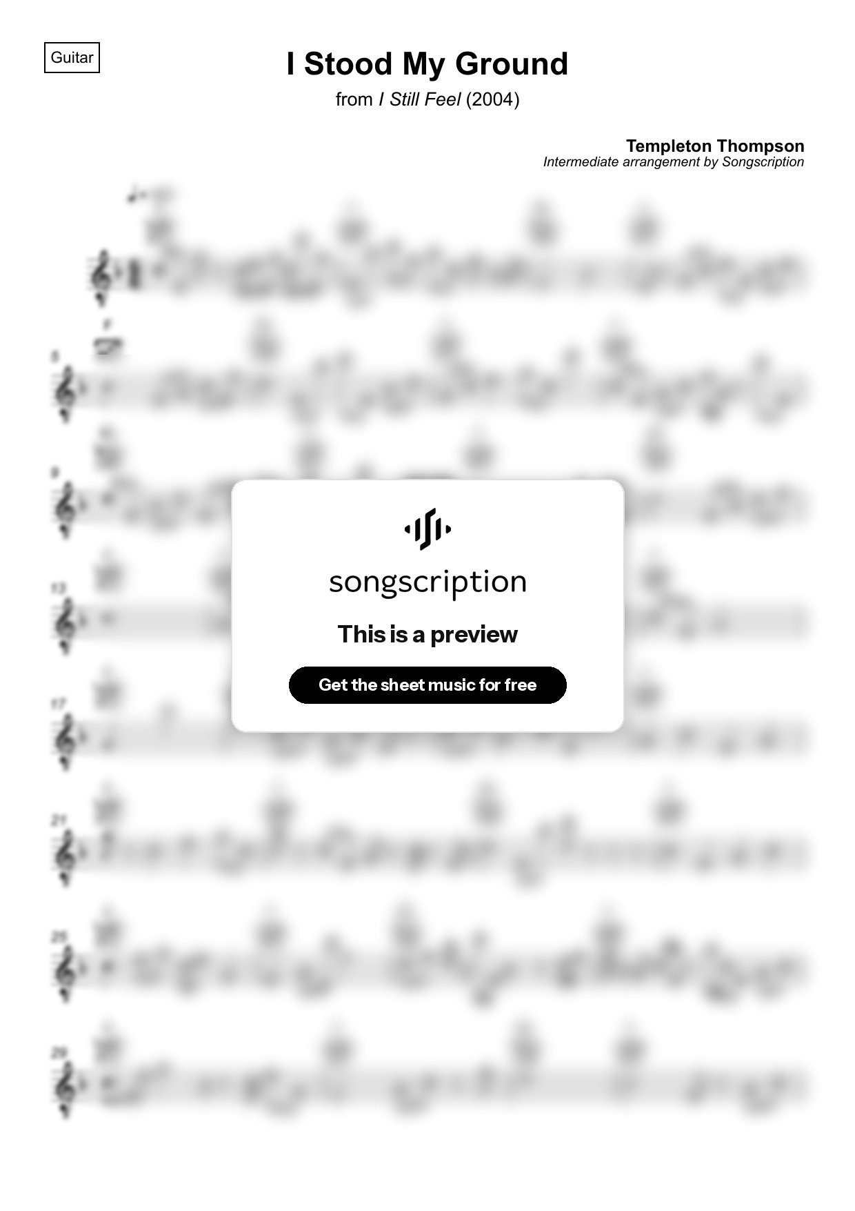Intermediate Acoustic Guitar Sheet Music for "I Stood My Ground" by Templeton Thompson