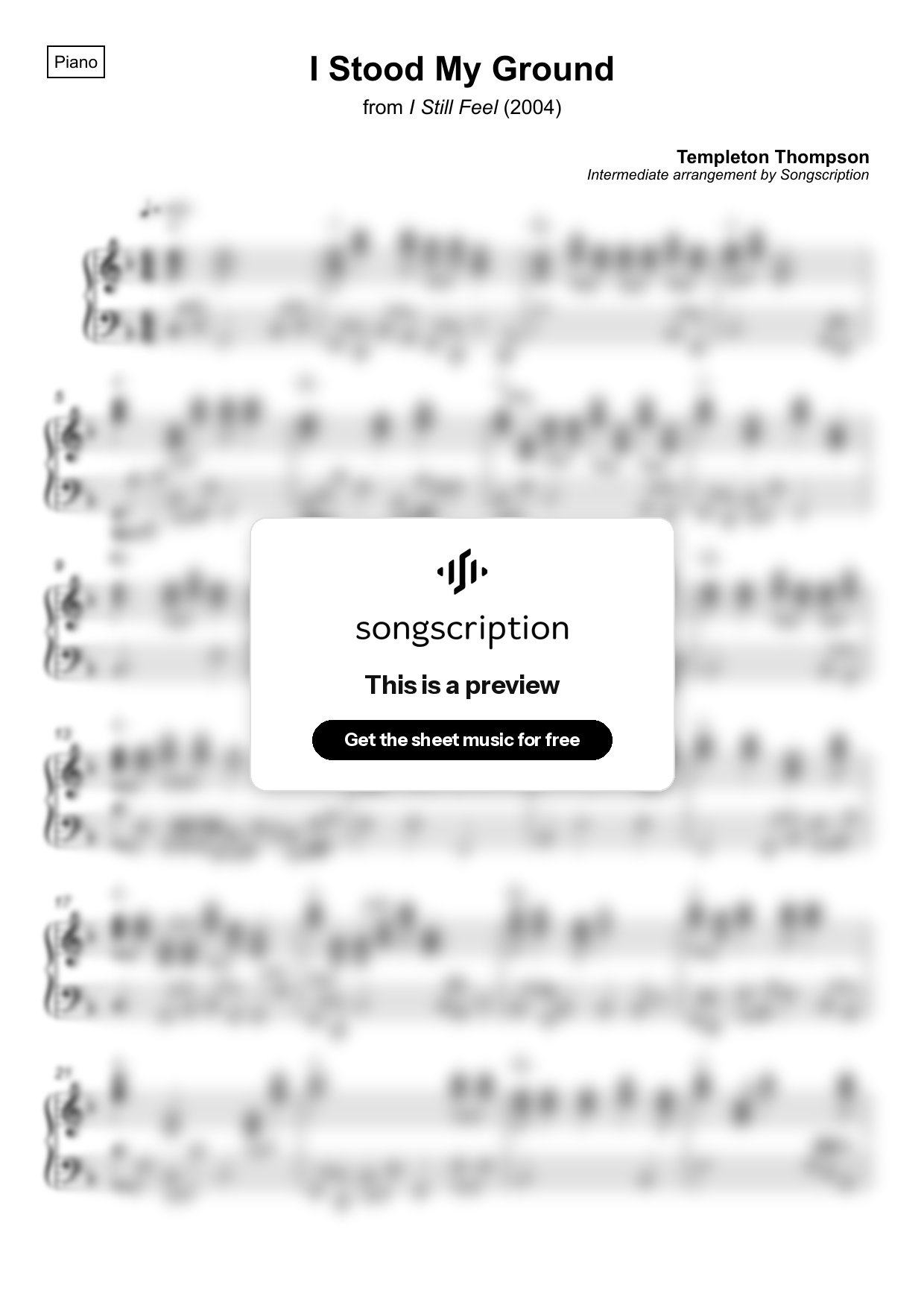 Intermediate Piano Sheet Music for "I Stood My Ground" by Templeton Thompson