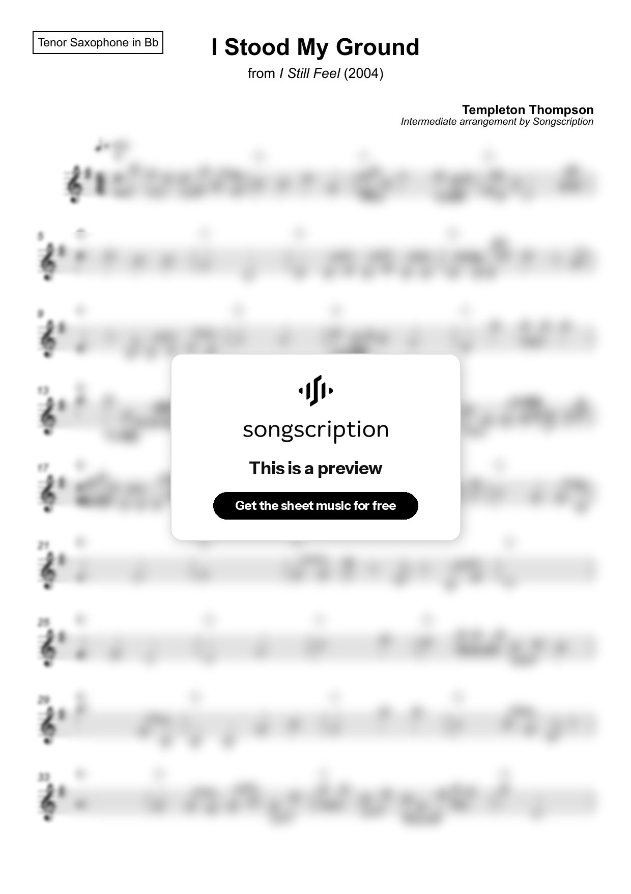 Intermediate Tenor Sax Sheet Music for "I Stood My Ground" by Templeton Thompson
