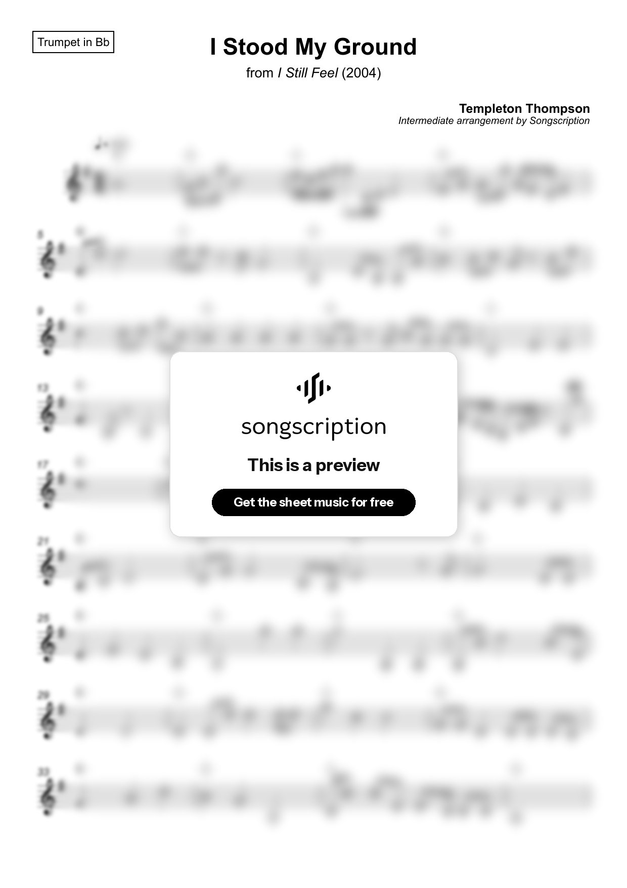 Intermediate Trumpet Sheet Music for "I Stood My Ground" by Templeton Thompson
