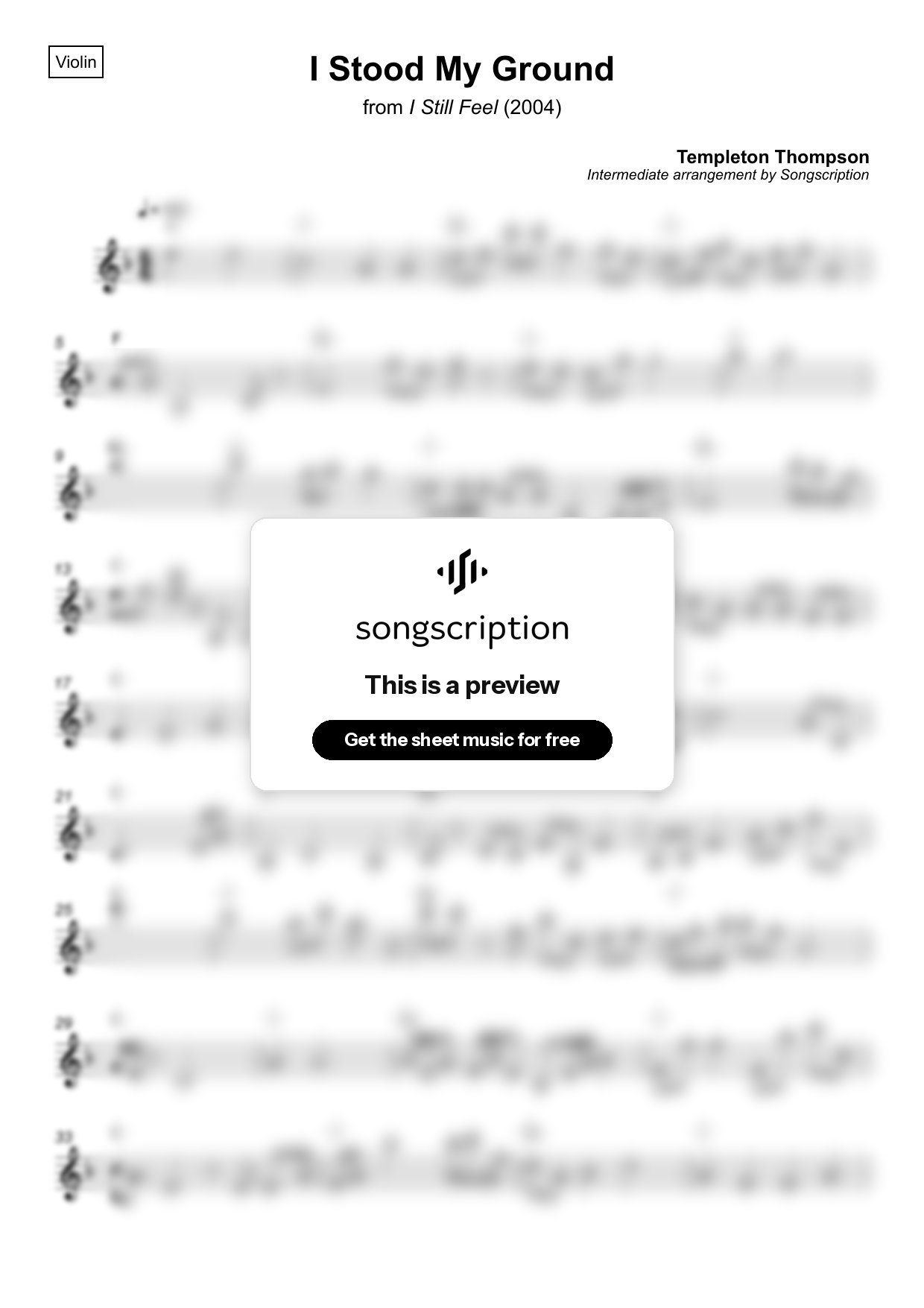 Intermediate Violin Sheet Music for "I Stood My Ground" by Templeton Thompson