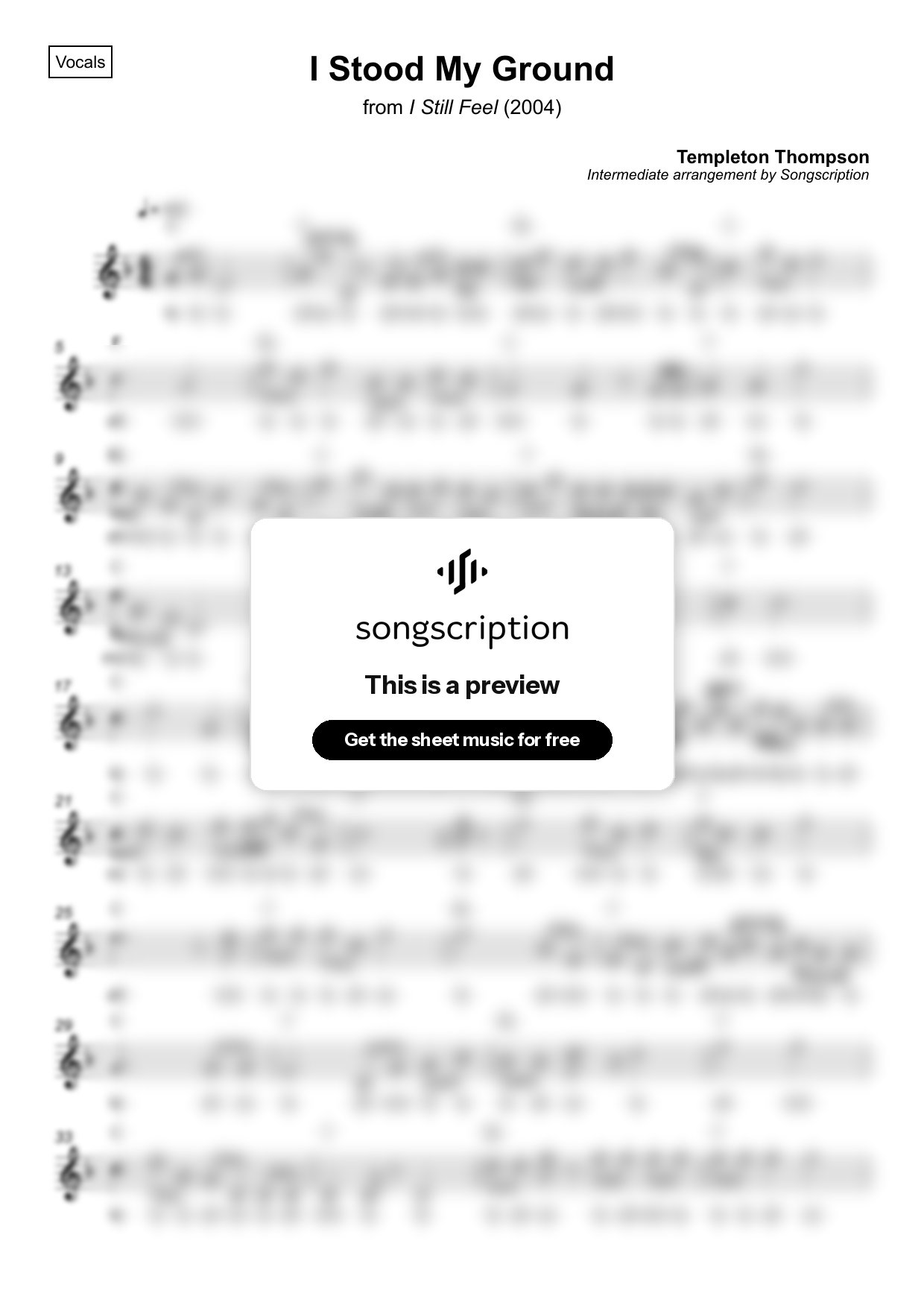 Intermediate Vocals Sheet Music for "I Stood My Ground" by Templeton Thompson