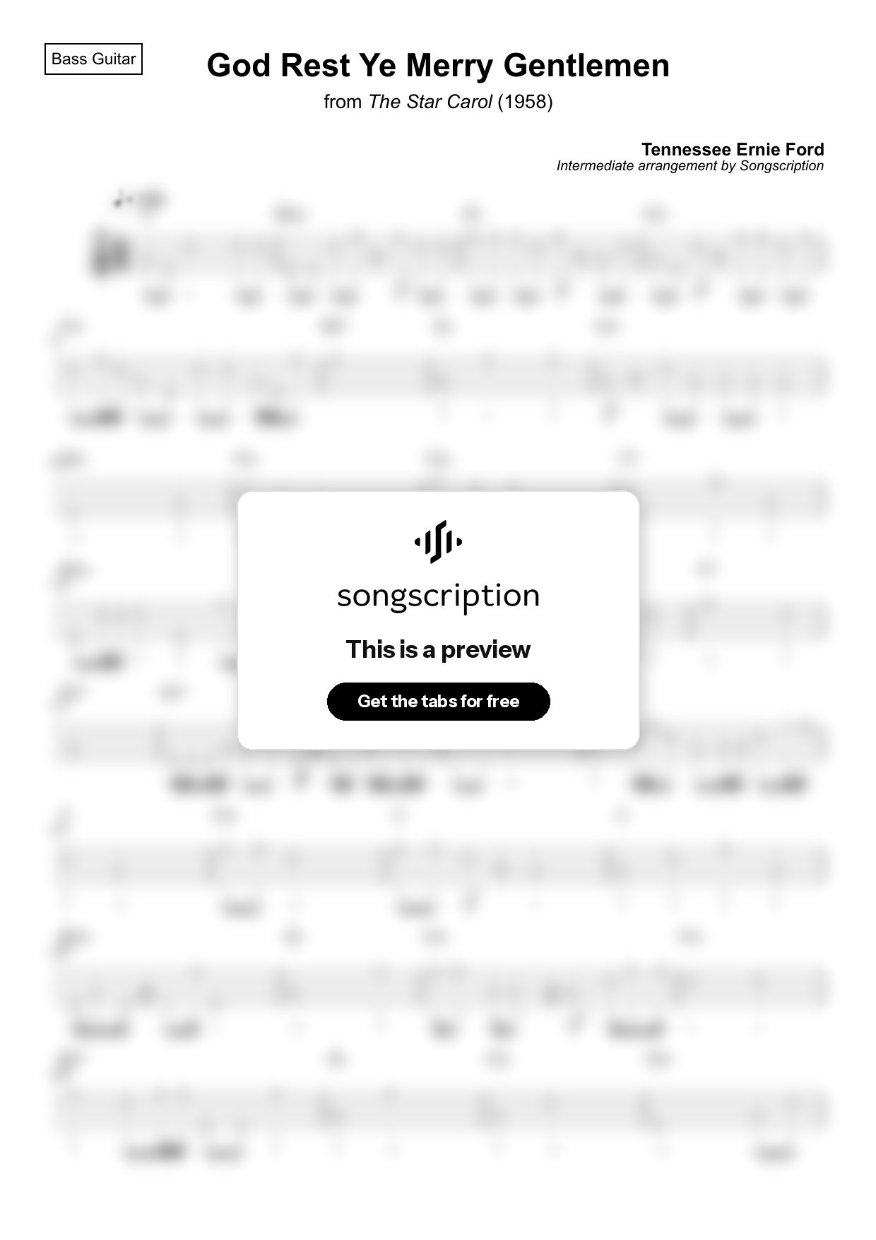 Intermediate Bass Guitar Tabs for "God Rest Ye Merry Gentlemen" by Tennessee Ernie Ford