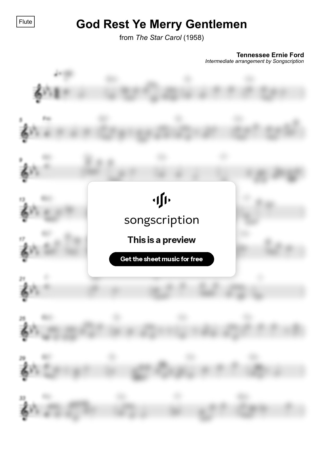Intermediate Flute Sheet Music for "God Rest Ye Merry Gentlemen" by Tennessee Ernie Ford