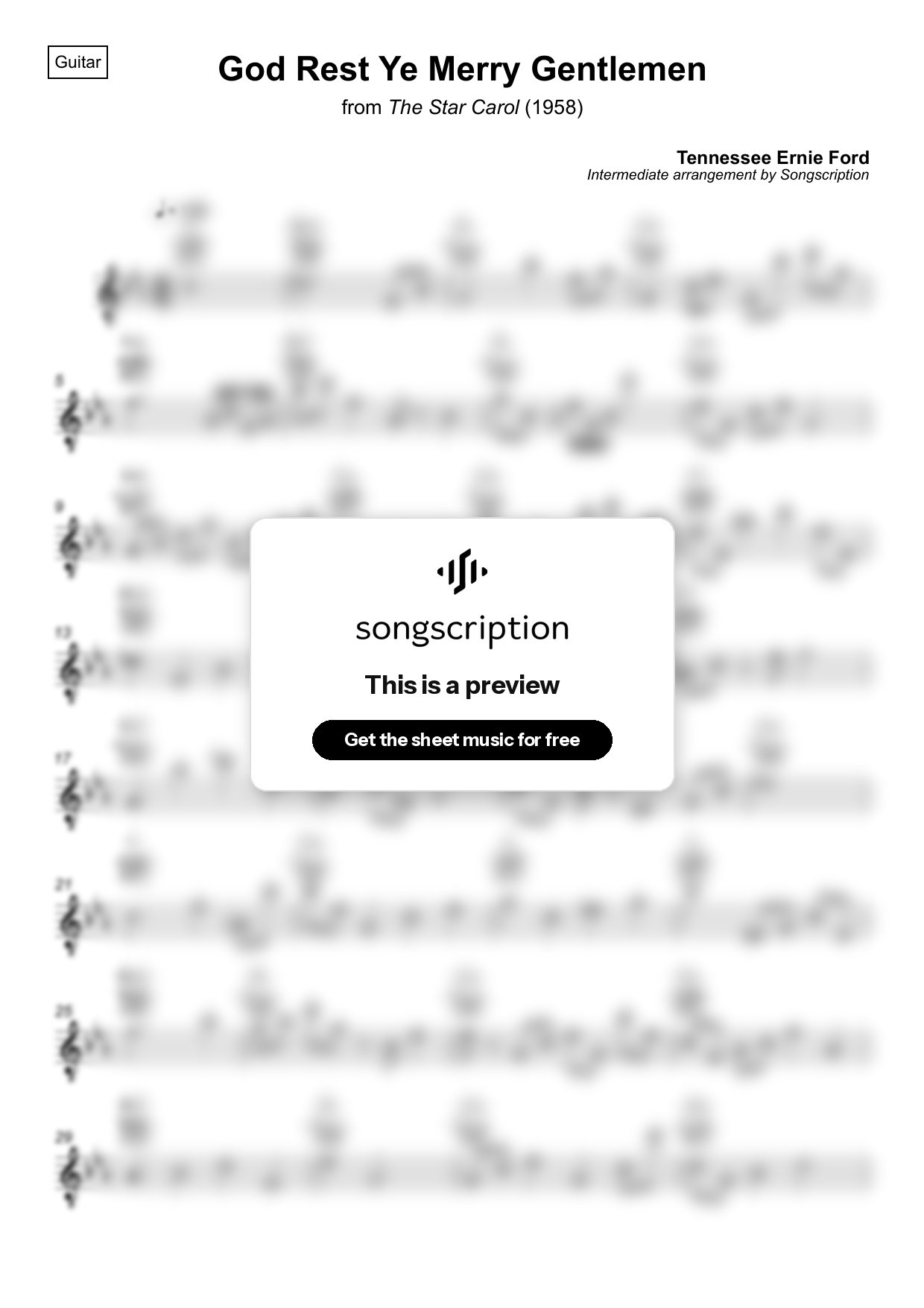 Intermediate Acoustic Guitar Sheet Music for "God Rest Ye Merry Gentlemen" by Tennessee Ernie Ford