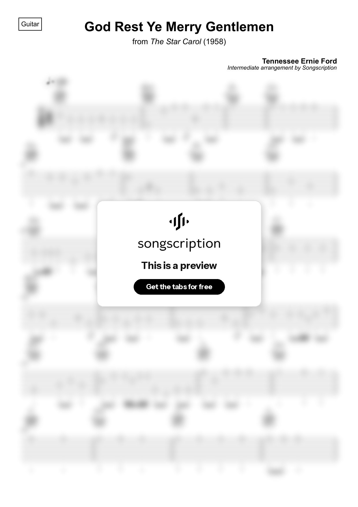 Intermediate Acoustic Guitar Tabs for "God Rest Ye Merry Gentlemen" by Tennessee Ernie Ford