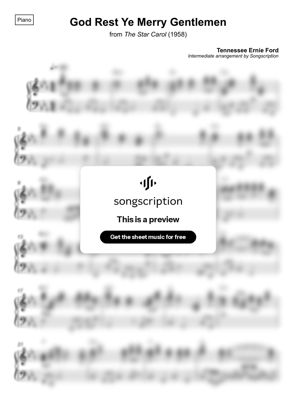 Intermediate Piano Sheet Music for "God Rest Ye Merry Gentlemen" by Tennessee Ernie Ford
